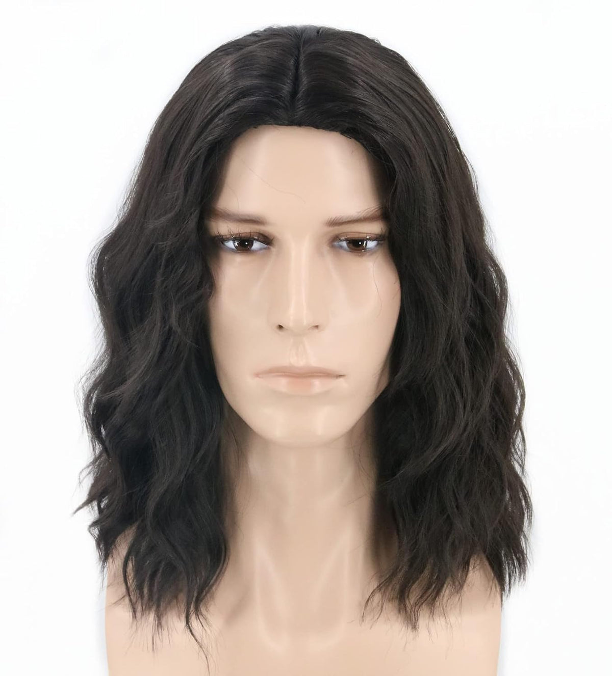 Men's Black Brown Wig Wavy Mid Length Hair Halloween Cosplay Costume Wig