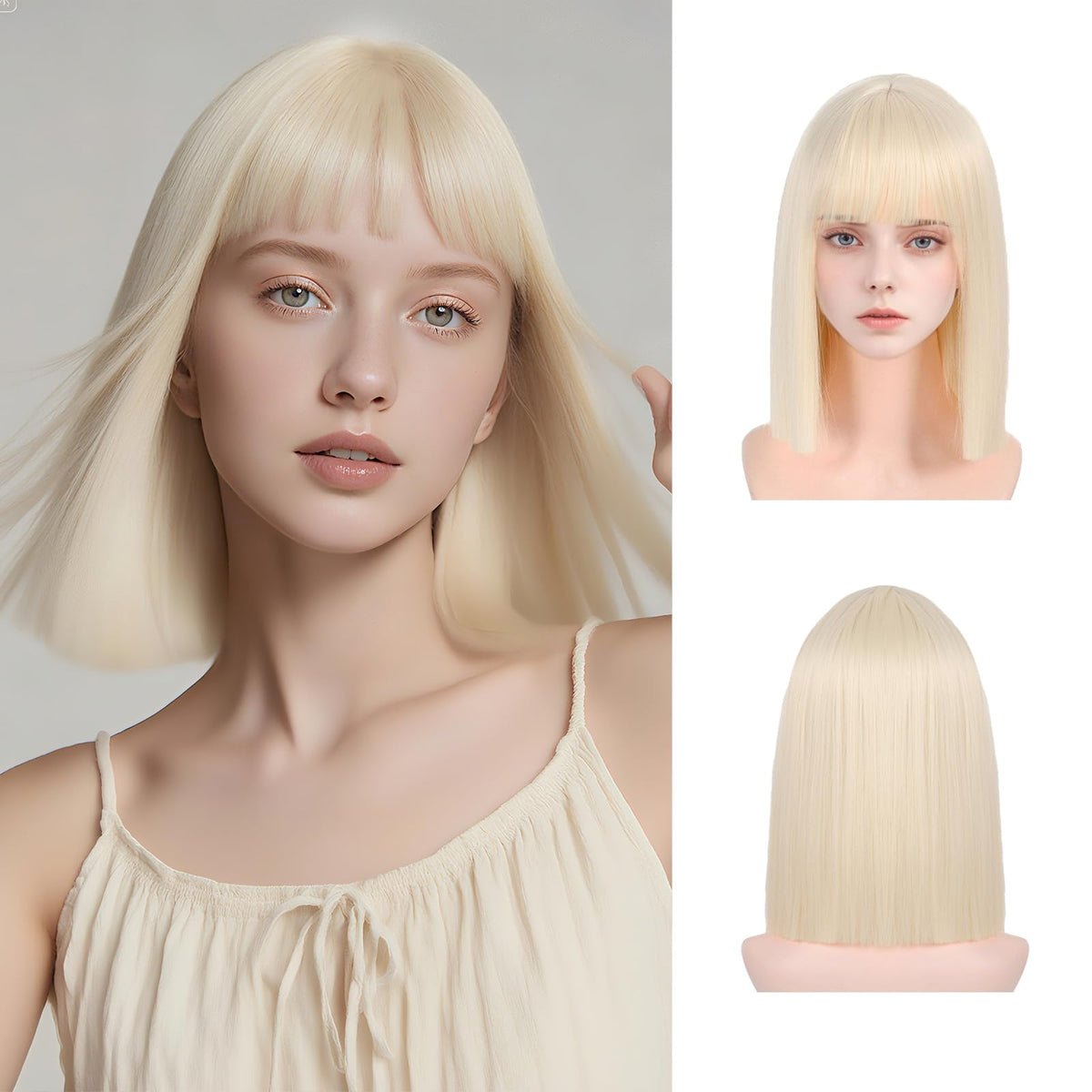 Black Bob Wig with Bangs Short Black Straight Wig for Women