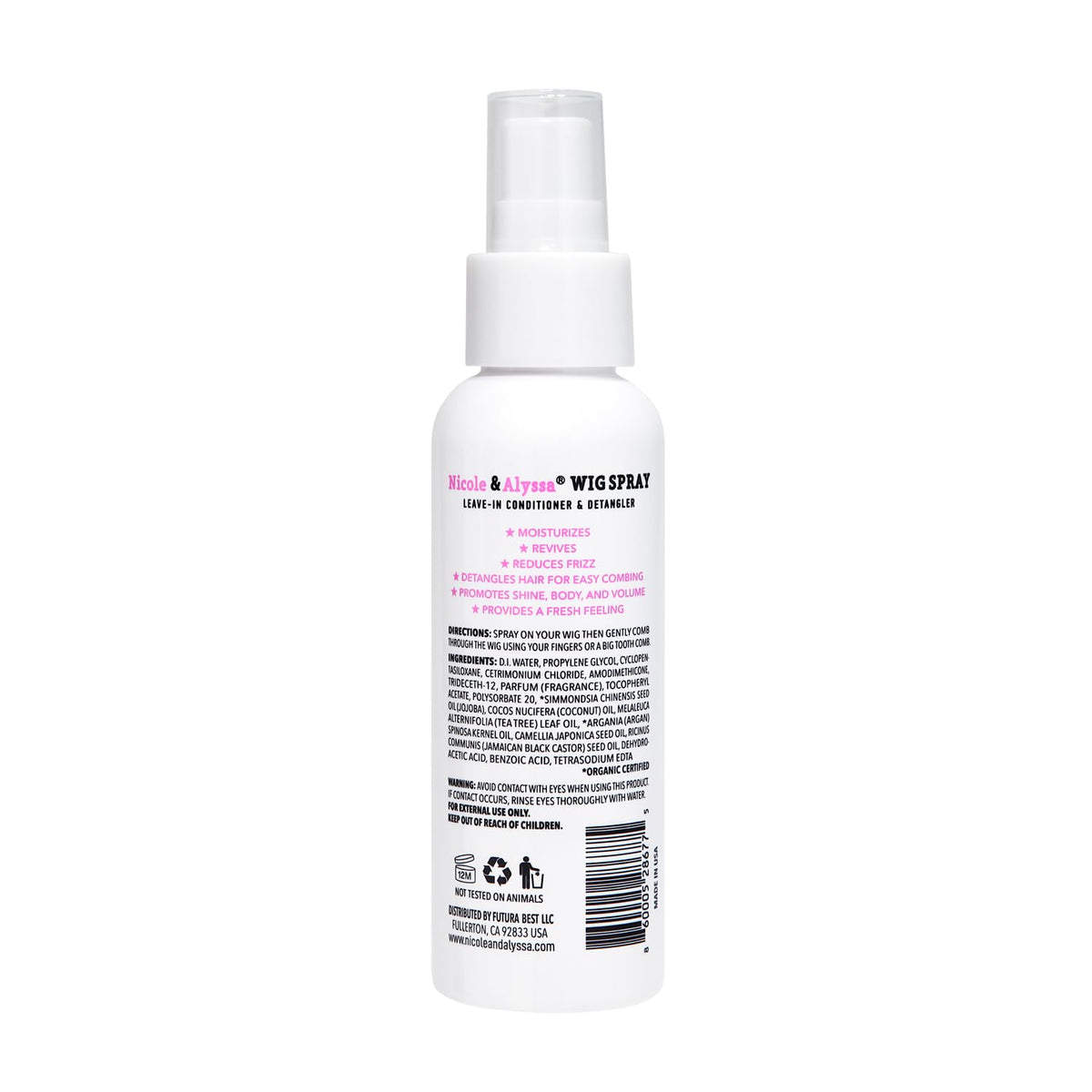 Nicole & Alyssa - Wig Spray For Synthetic Hair 8oz - Leave-in Conditioner, Detangler, Moisturizer