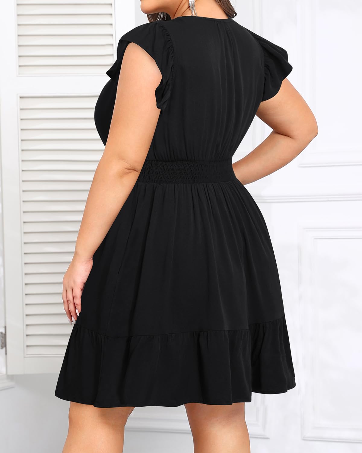 Talisea Womens Plus Size V Neck Ruffle Sleeve Flowy Summer Dress
