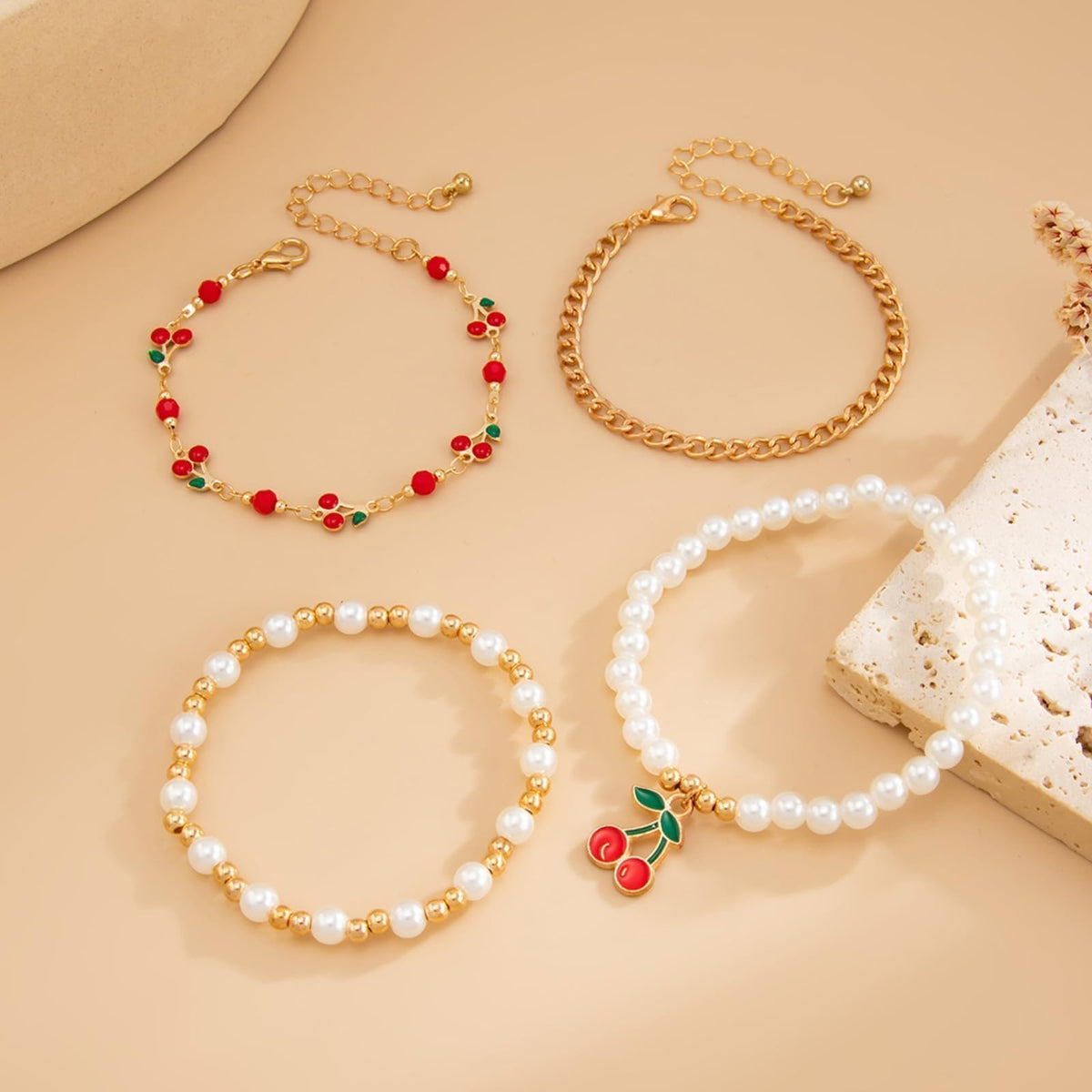 Long tiantian Cherry Bracelet for Women Cherry Dress Outfits Accessories Charm Bracelets Stack Cherry Gifts Cute Stuff Red Spring Accessories