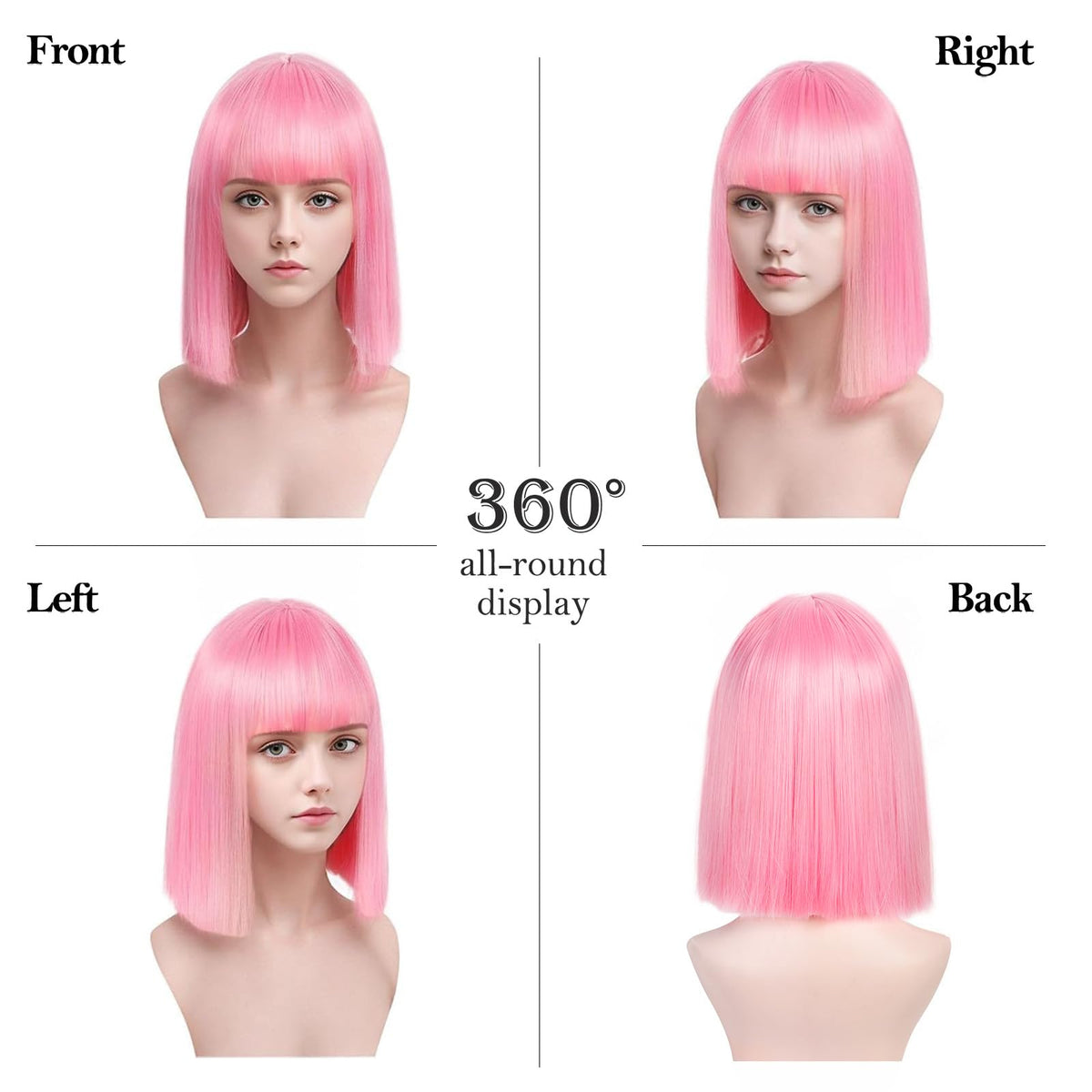 Black Bob Wig with Bangs Short Black Straight Wig for Women