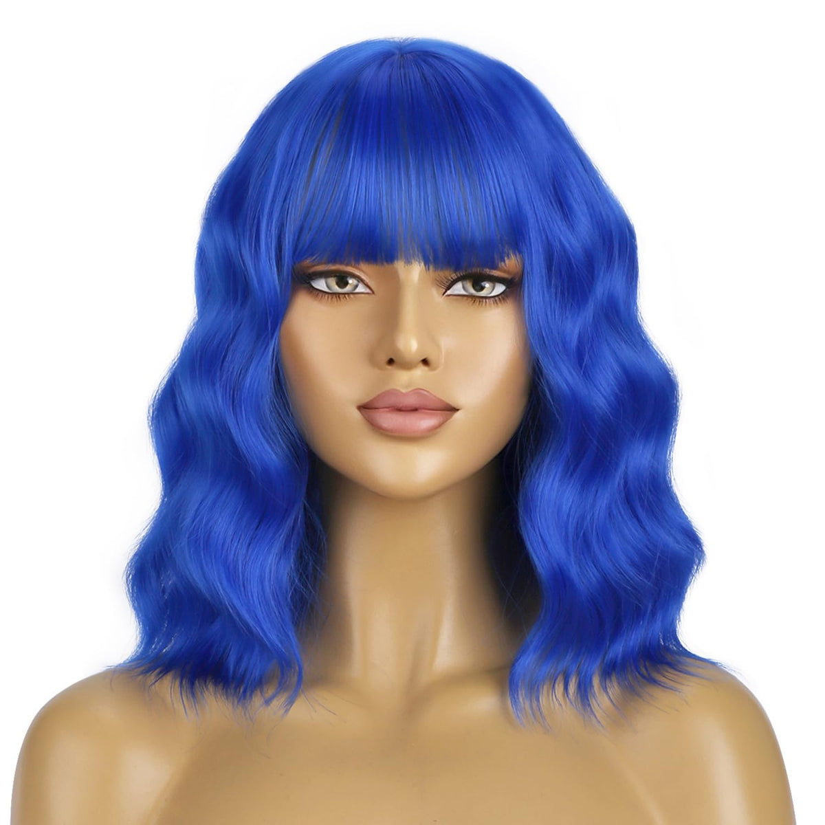 BERON 14 Inches Pink Wig for Women Girls Short Curly Synthetic Wig with Bangs Lovely Pink