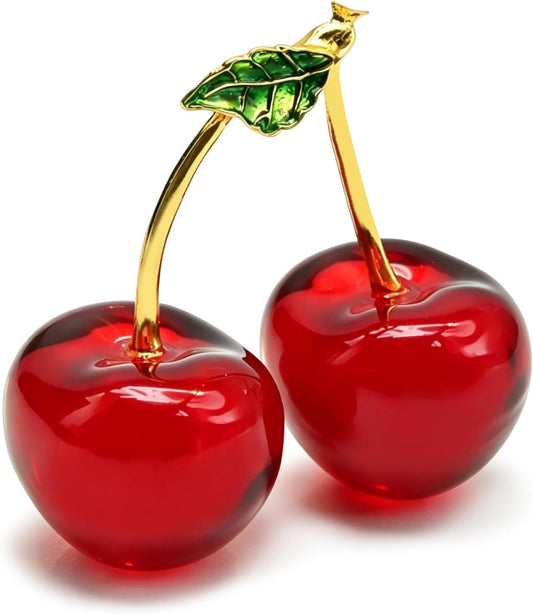 Anxingo Red Crystal Cherry Decor, Glass Fruit Ornament, 3.36 x 3.07 in