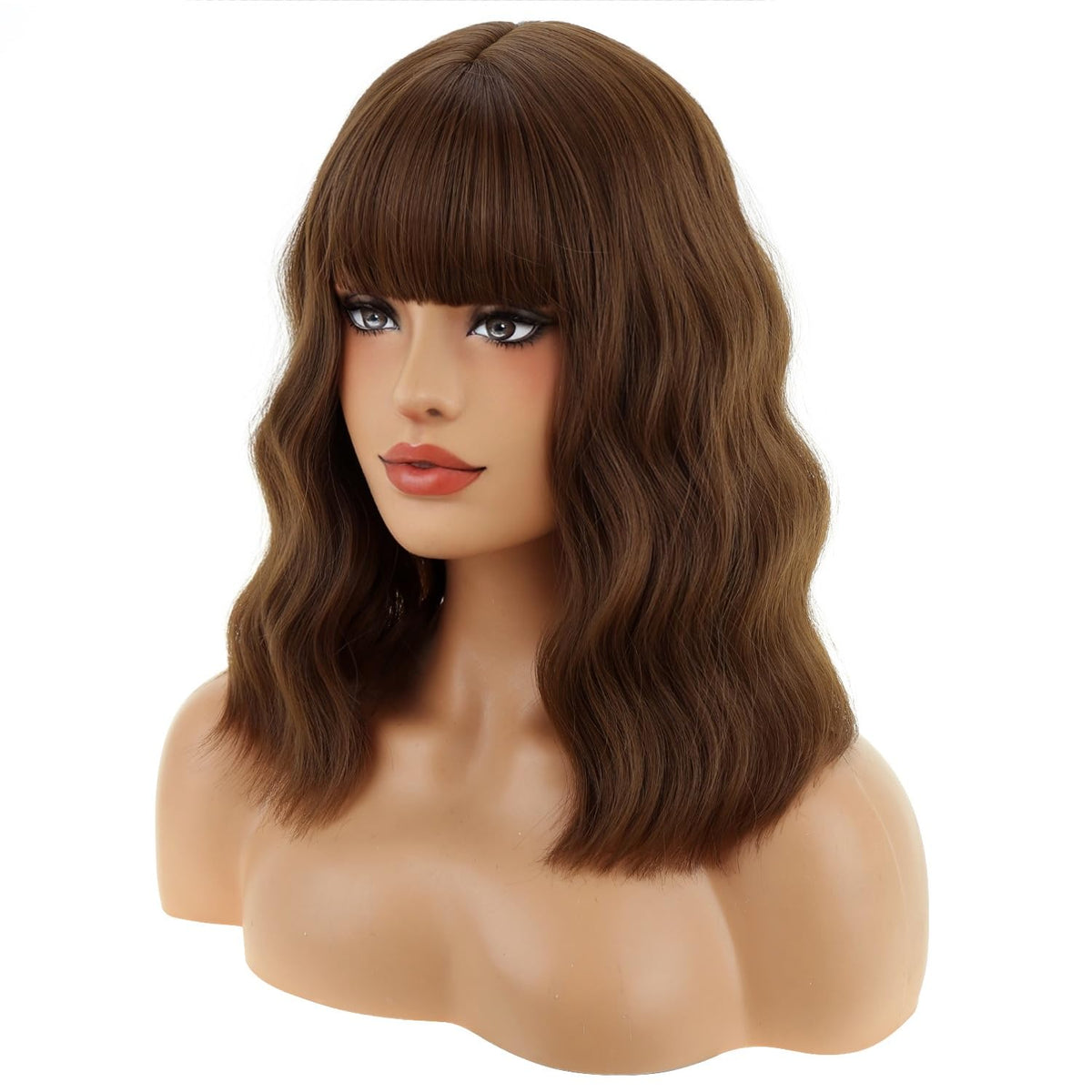BERON 14 Inches Pink Wig for Women Girls Short Curly Synthetic Wig with Bangs Lovely Pink