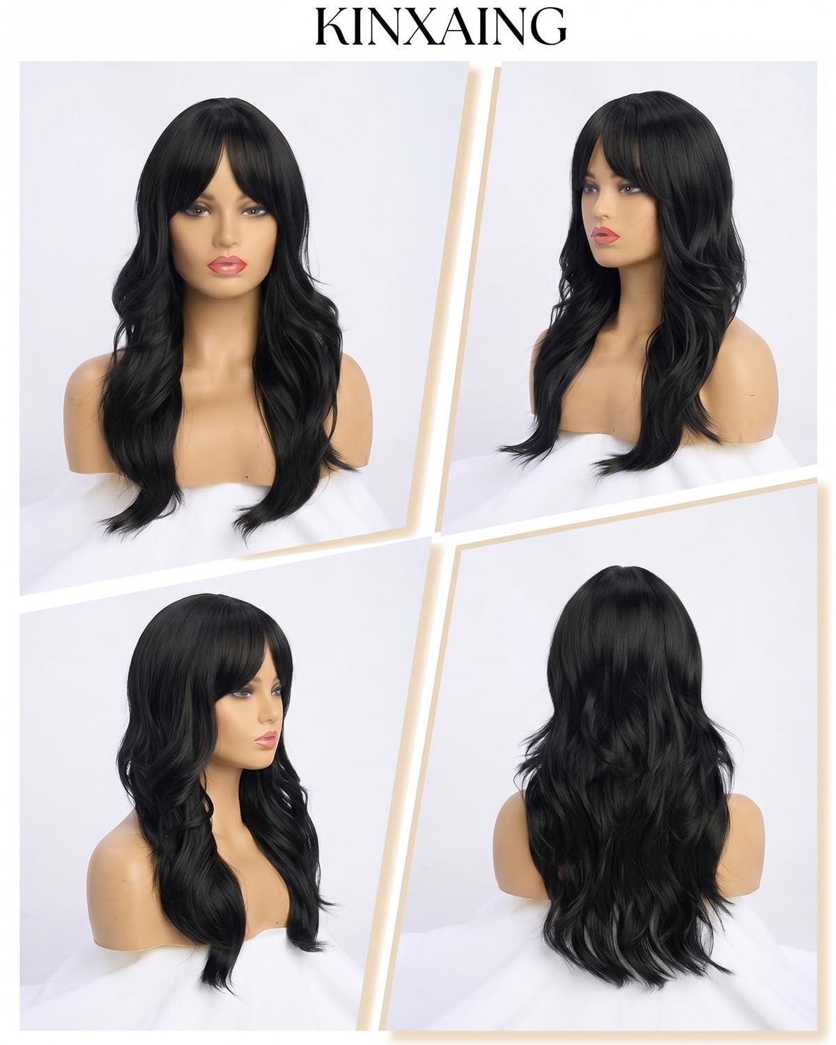 Ombre Pink Wavy Wig with Curtain Bangs 26 Inch – Long Layered Synthetic Hair Wig for Women, Natural Looking Dark Root Heat Resistant Wig, Soft Thick Full Wig for Daily Wear Party Cosplay