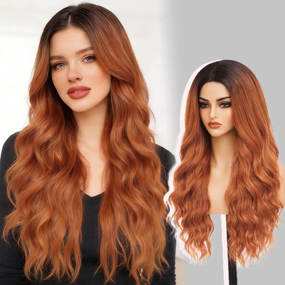 HMHIFI Blonde Wig for Women,26 Inch Long Wavy Curly Middle Part Hair