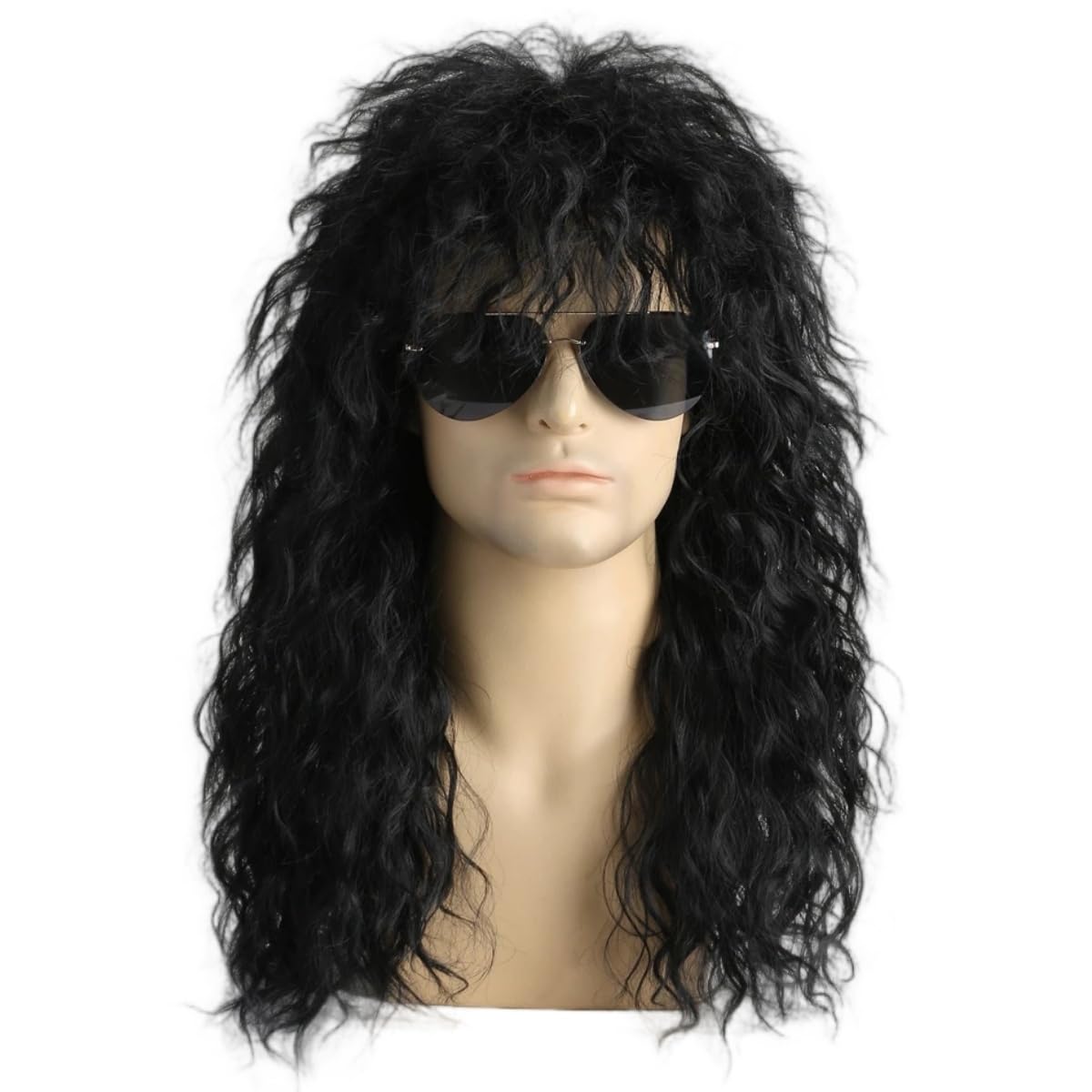 Mens Black Wig Long Curly Natural Hair Wig Layered Wavy for Daily Party Costume Cospaly Halloween