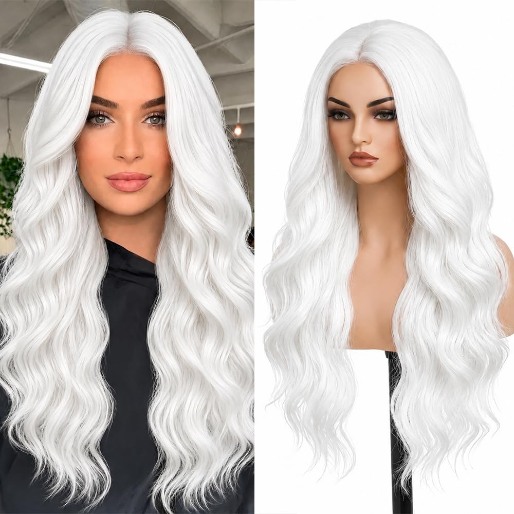 HMHIFI Blonde Wig for Women,26 Inch Long Wavy Curly Middle Part Hair