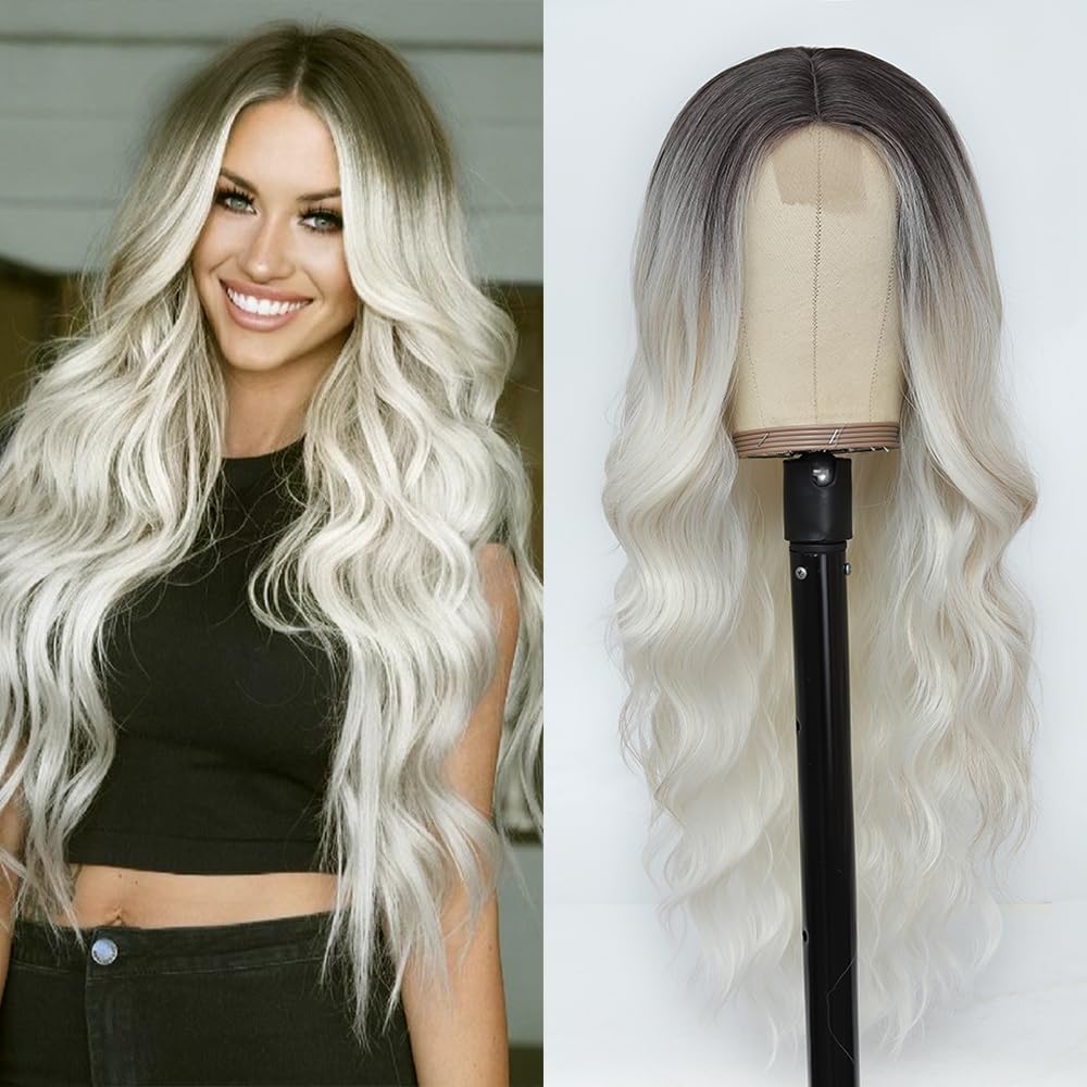 HMHIFI Blonde Wig for Women,26 Inch Long Wavy Curly Middle Part Hair
