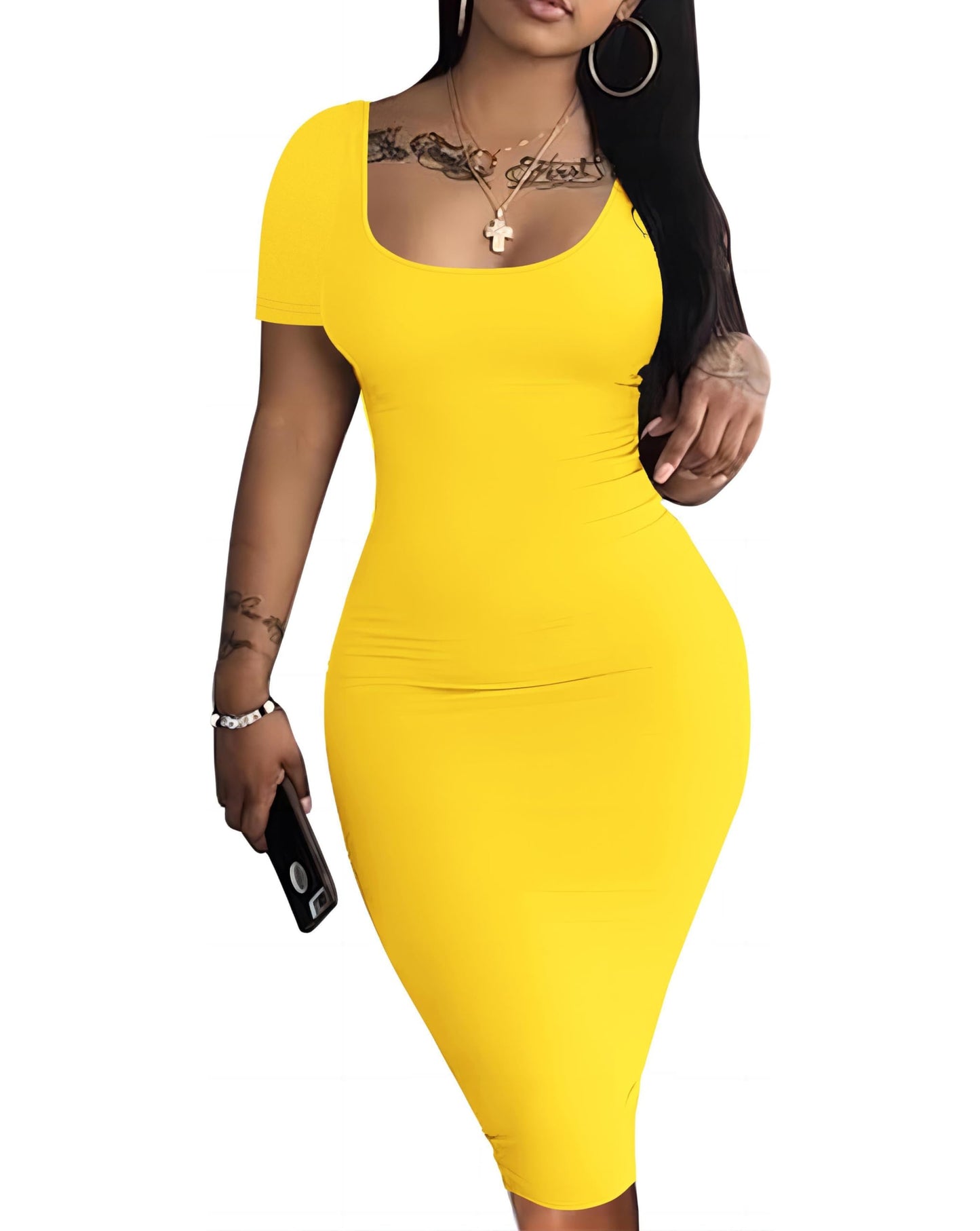 Nimsruc Womens Summer Casual Sexy Short Sleeve Bodycon Dress Basic Pencil Midi Club Dresses