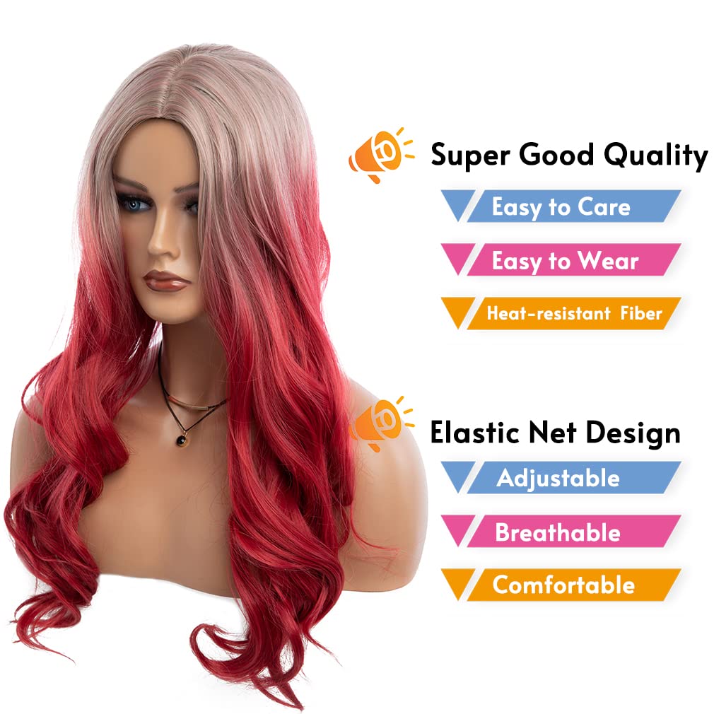 Long Curly Wavy Silver Grey to Purple Wig Side Part Natural Looking Synthetic Cosplay Wig for Women