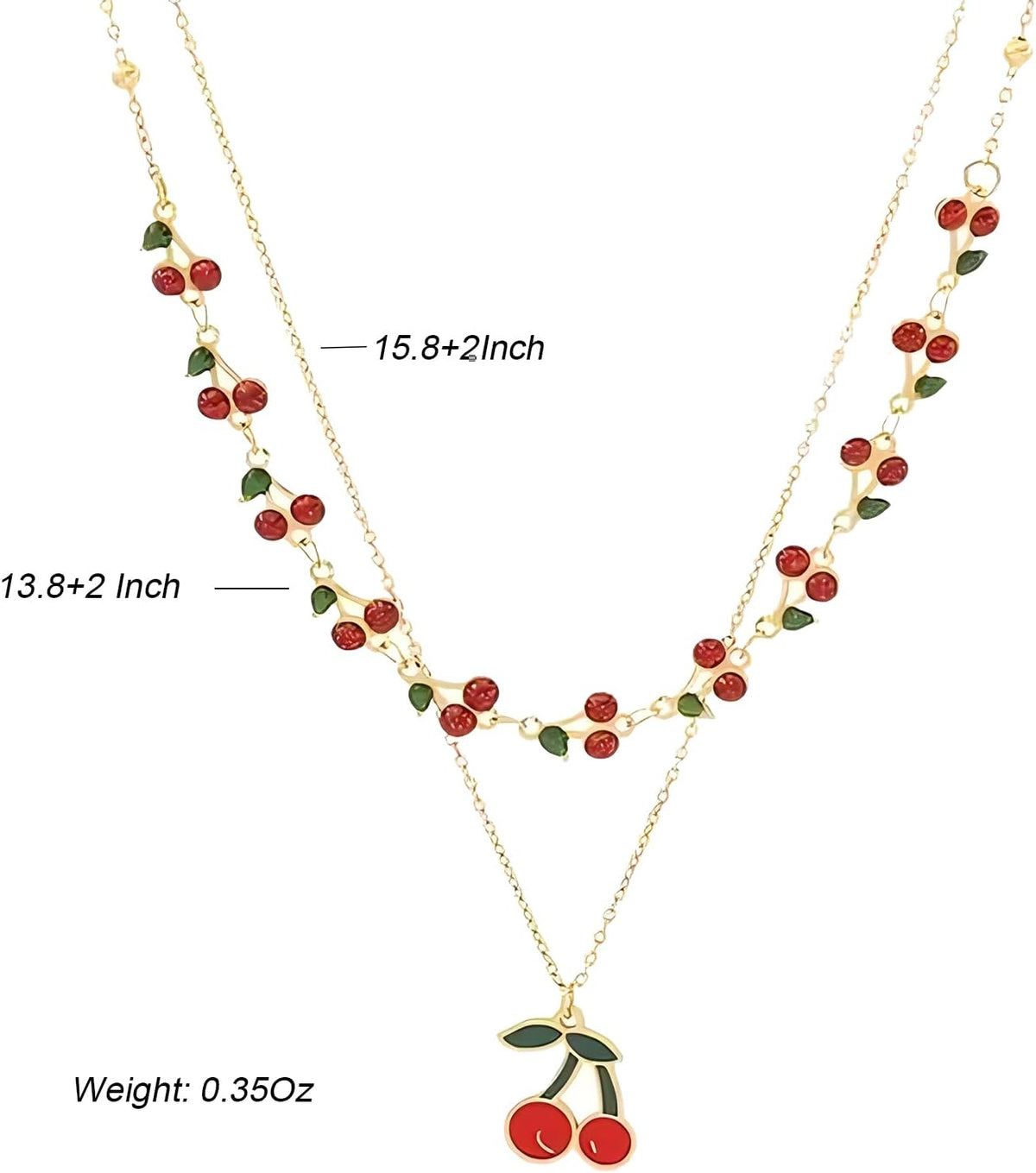 Jojomina Cherry Necklace for Women Layered Summer Jewelry Accessories 2PCs