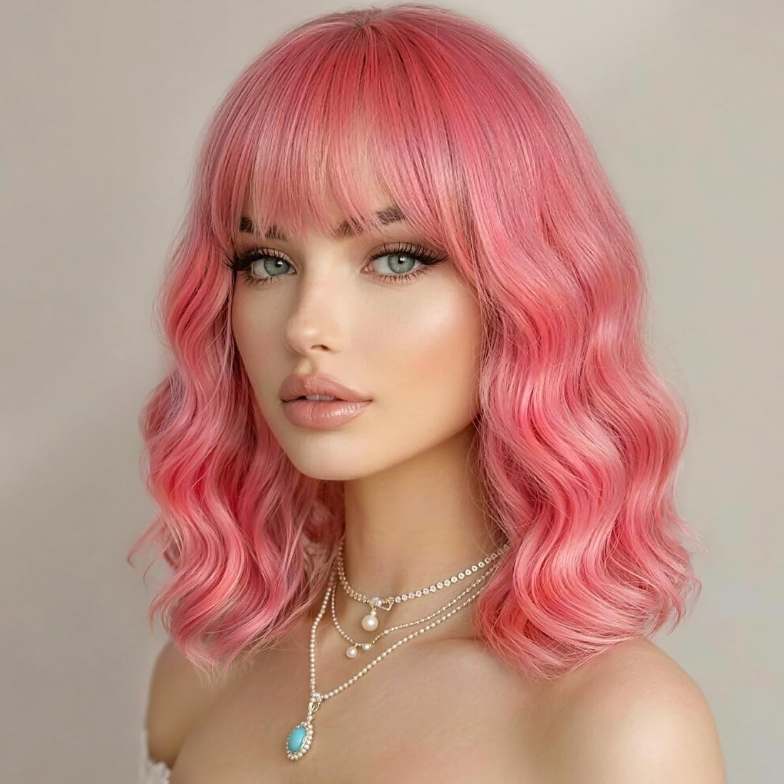 Sweetie Royal Blue Bob Wig Bangs – Wavy Synthetic Shoulder Length