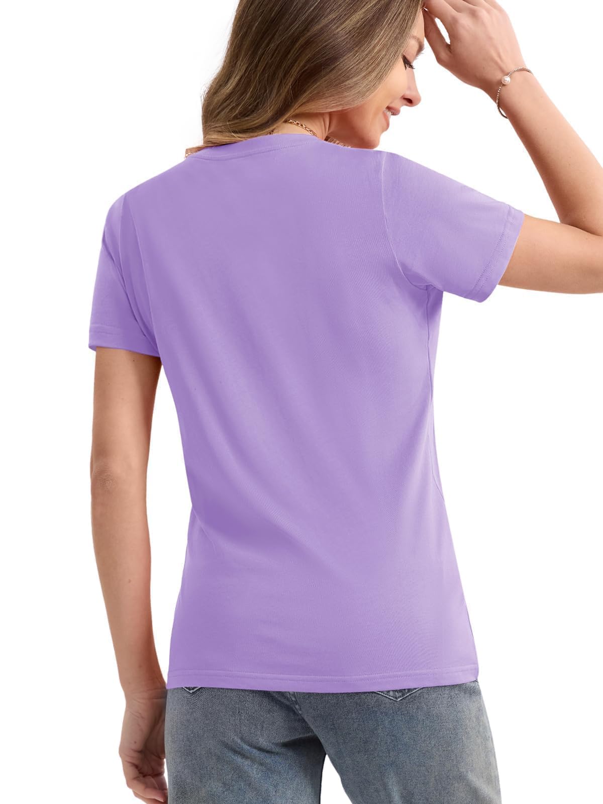 SMENG Women's Cotton Crewneck T-Shirts Short Sleeve Basic Solid Color Tee Classic-Fit Shirt Breathable Comfy Summer Top