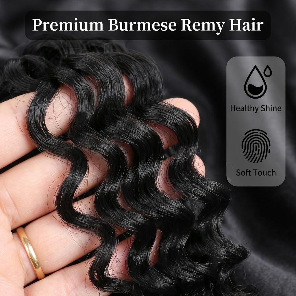 Crochet Human Hair for Black Women, Miracle Deep Wave Mini Knots Feather Crochet Human Hair Extensions 18 Inch 150g 120 Strands, Pre-Separated Invisible Knotless Remy Bundles Natural Black