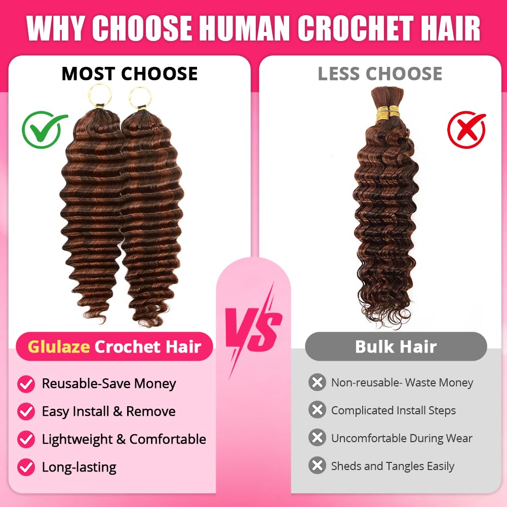 16 Inch Deep Wave Knotless Feather Crochet Human Hair #27 110g