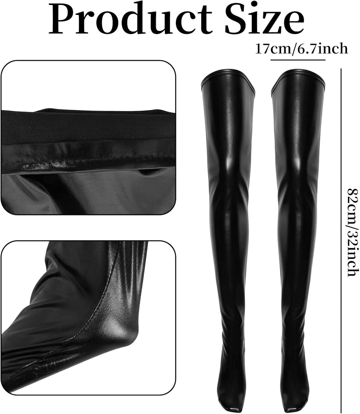 Women Halloween Shiny Wet Spandex Long Gloves and Thigh High Stockings Set