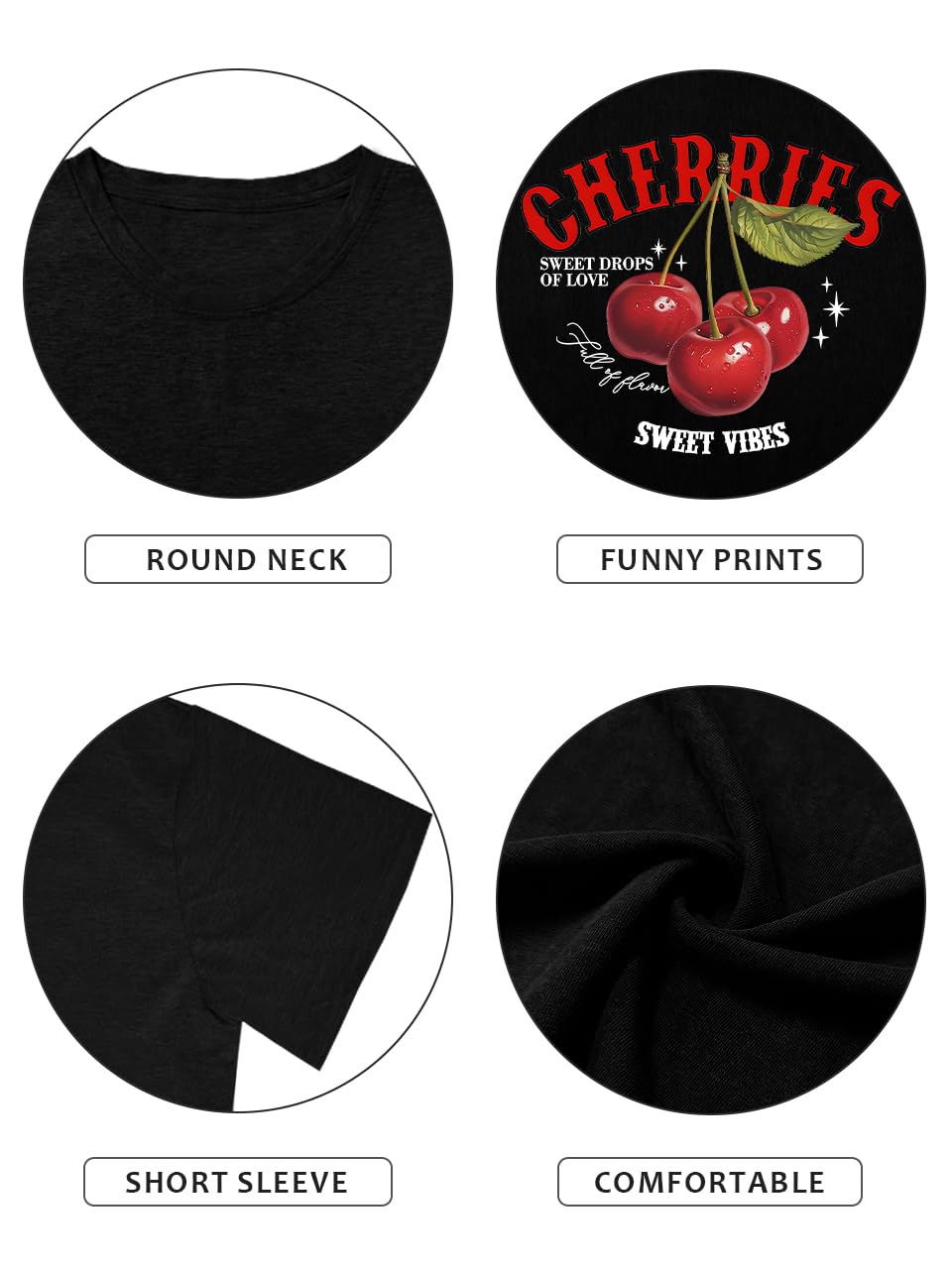 Cherry Graphic Tees Sweet Vibe Streetwear Shirt Short Sleeve Tops for Women