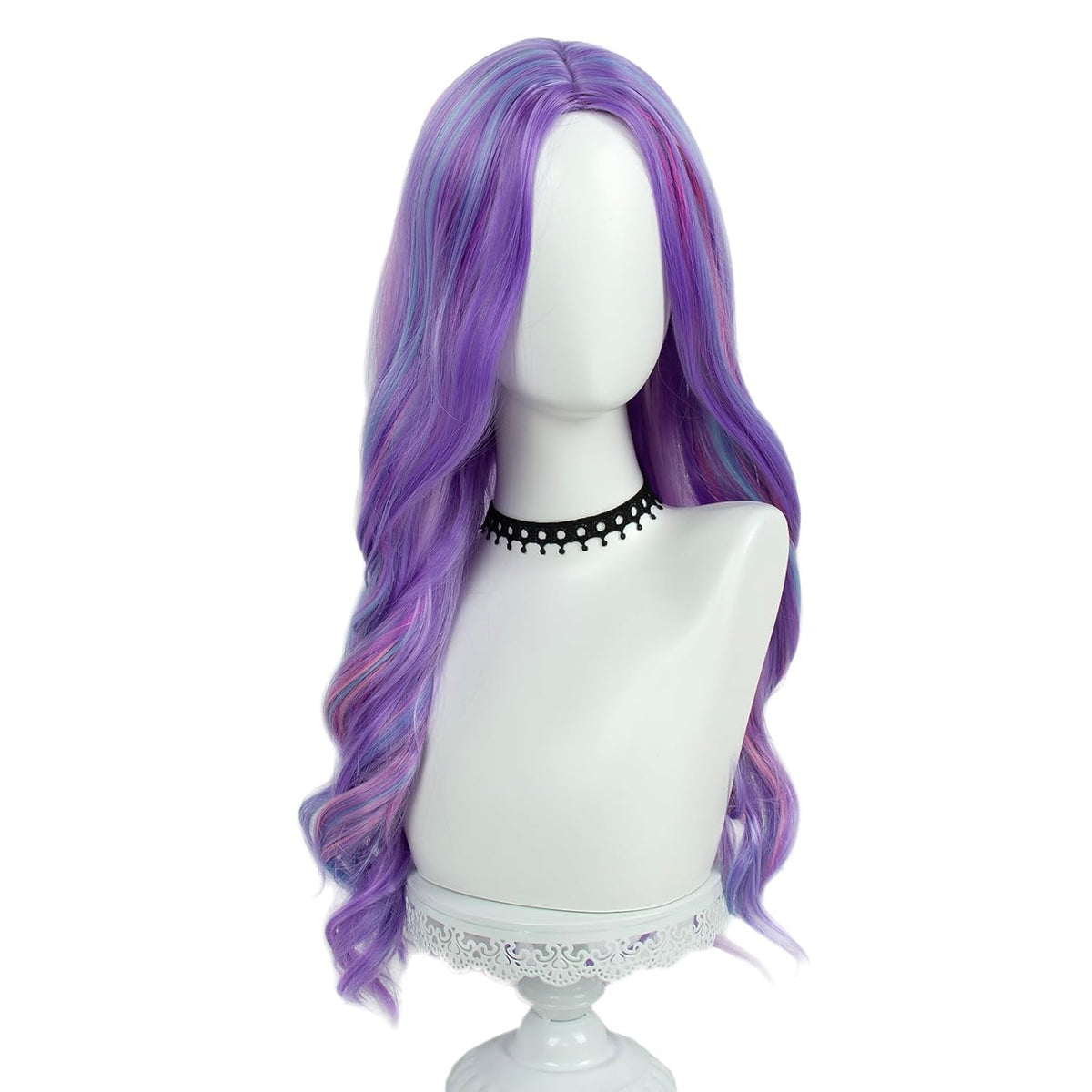 Long Pastel Wigs for Women Heat Resistant Hair Natural Wigs for Daily Cosplay Costume Party Carnival Purple-pink Gradient with Blue Highlights