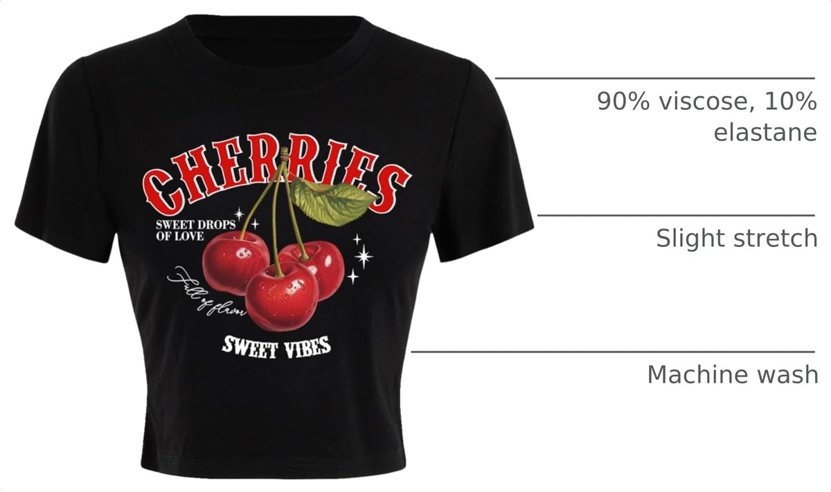 BEAUDRM Women's Y2k Cherry Letter Print T Shirts Summer Cute Graphic Tee