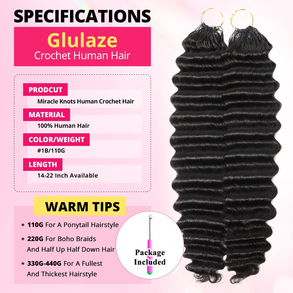 16 Inch Deep Wave Knotless Feather Crochet Human Hair #27 110g