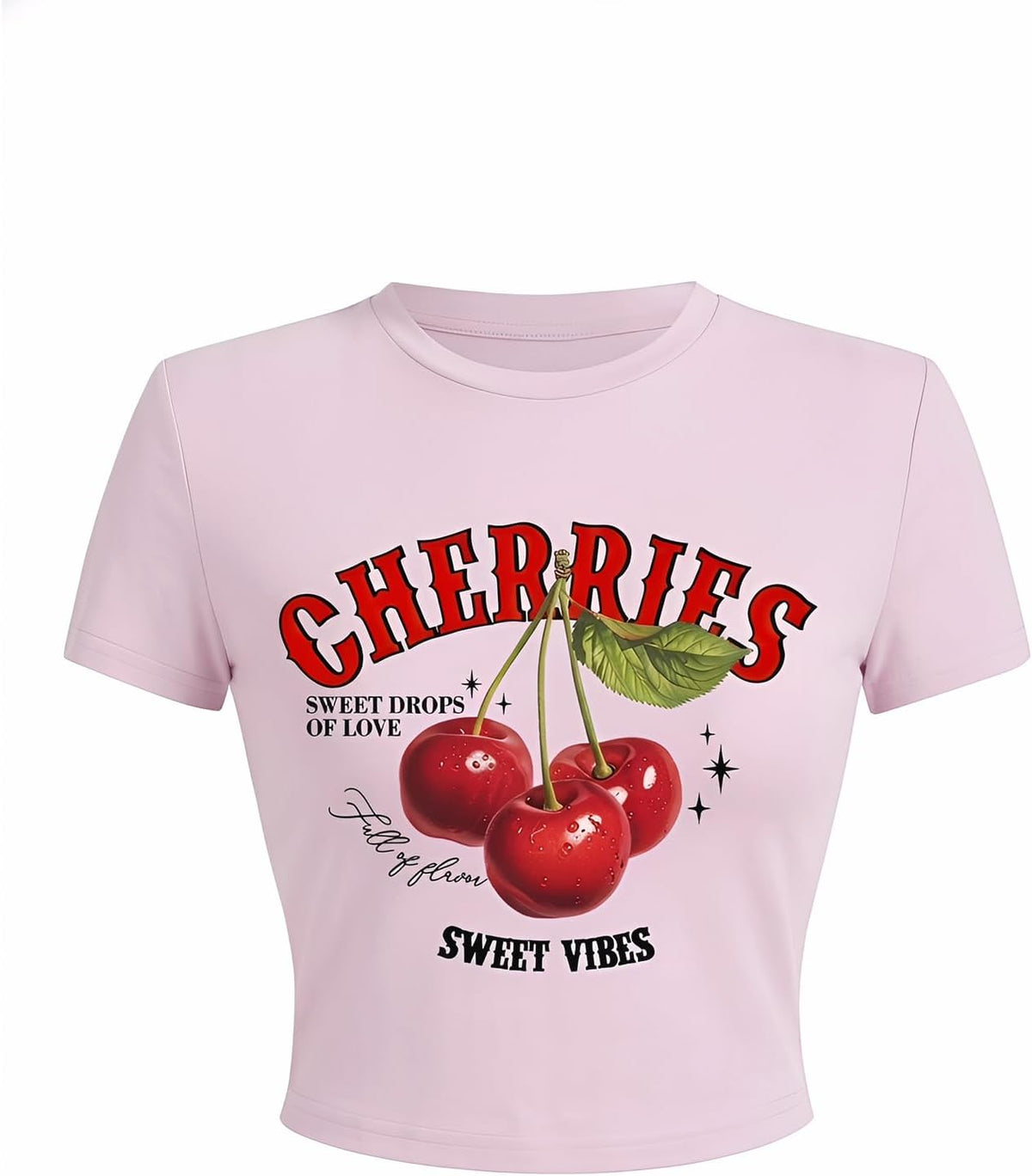 BEAUDRM Women's Y2k Cherry Letter Print T Shirts Summer Cute Graphic Tee
