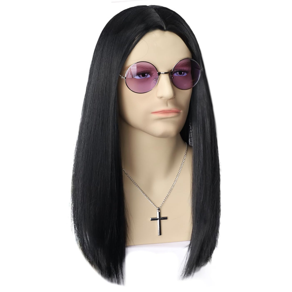 PORSMEER Mens Long Curly Rock N Roll Wig for Men Heavy Metal Rock Disco Hair for Rockstar, Halloween, Party, Retro Music Festival (Black)