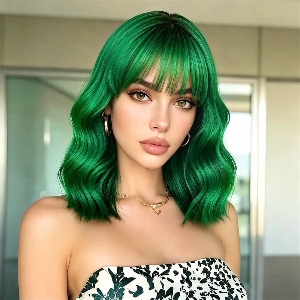 Sweetie Royal Blue Bob Wig Bangs – Wavy Synthetic Shoulder Length