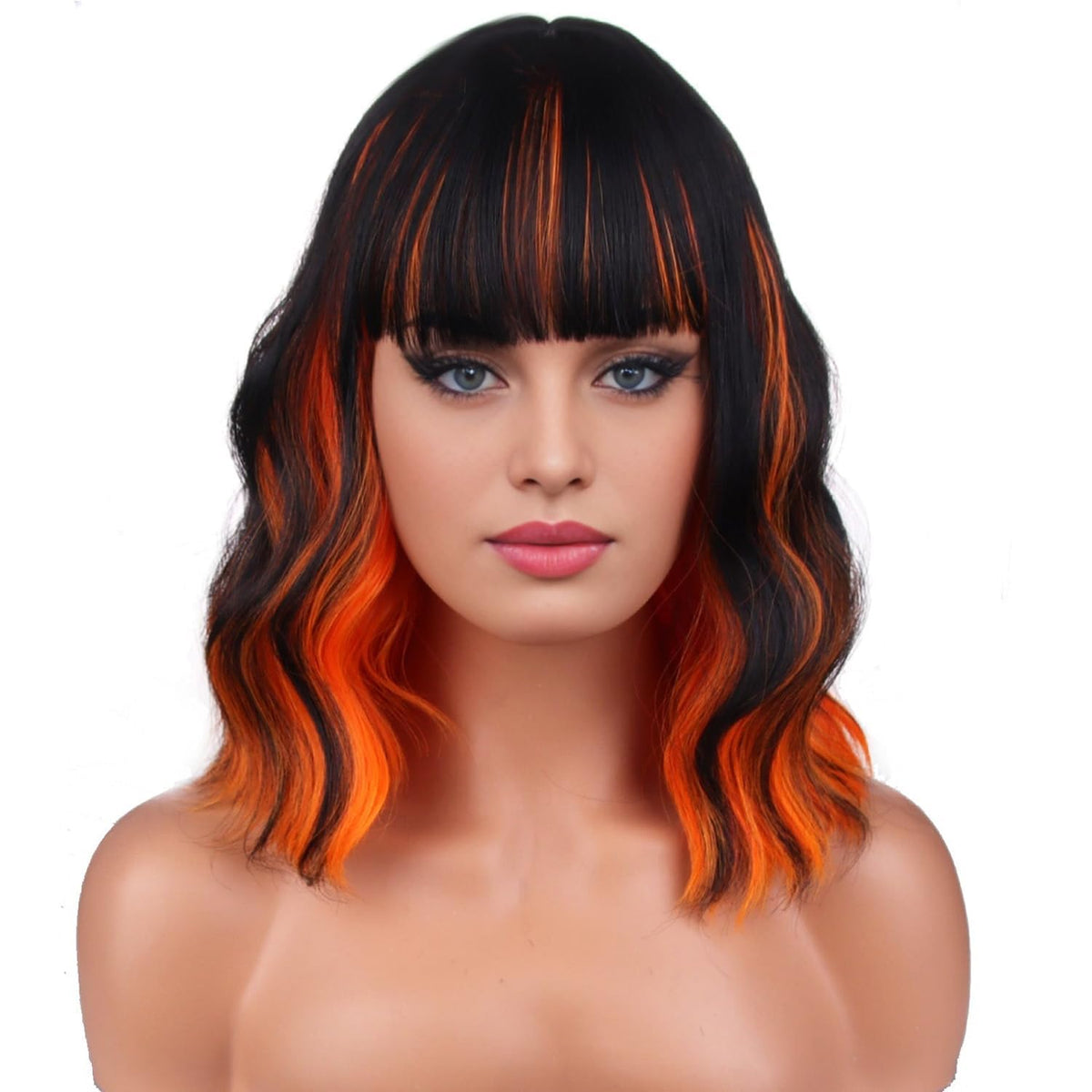 BERON 14 Inches Pink Wig for Women Girls Short Curly Synthetic Wig with Bangs Lovely Pink