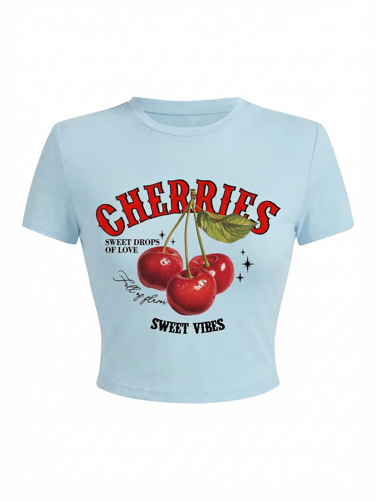 BEAUDRM Women's Y2k Cherry Letter Print T Shirts Summer Cute Graphic Tee