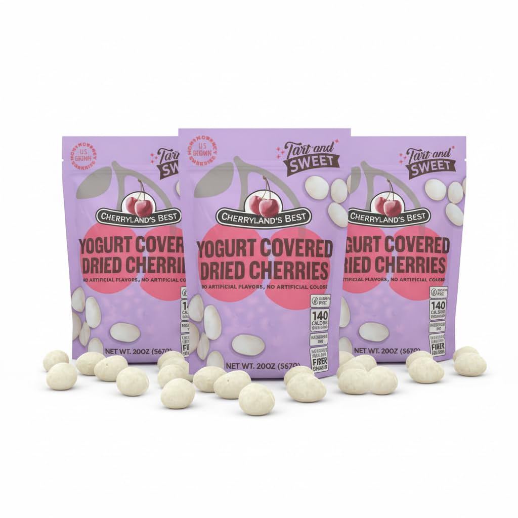 CHERRYLAND'S BEST Chocolate Covered Cherries, Milk Chocolate, Dark Chocolate and Yogurt Varieties, All Natural, Reasealable Bags (7.5oz, Yogurt Covered Cherries)