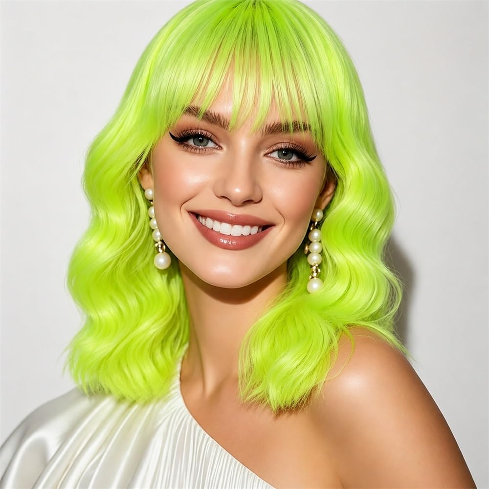 Sweetie Royal Blue Bob Wig Bangs – Wavy Synthetic Shoulder Length
