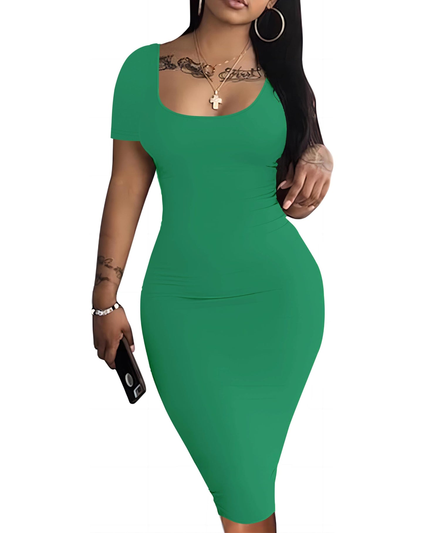 Nimsruc Womens Summer Casual Sexy Short Sleeve Bodycon Dress Basic Pencil Midi Club Dresses