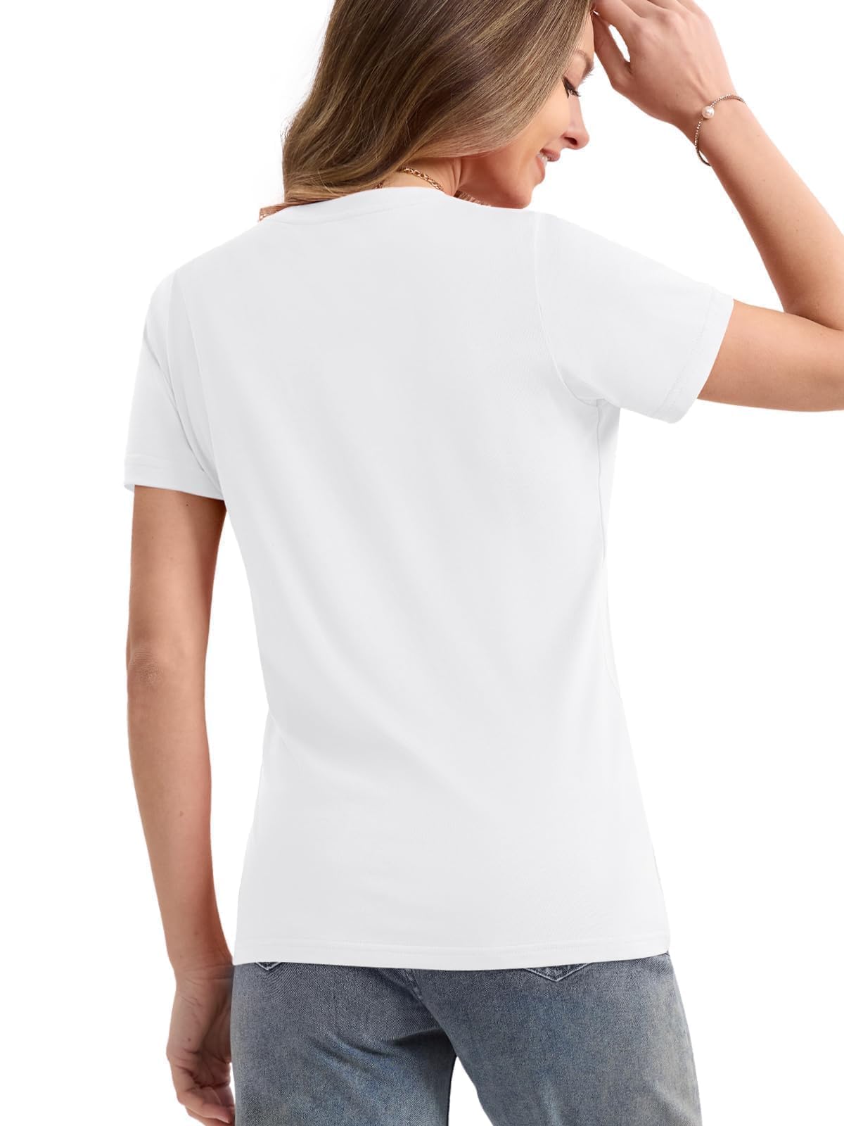 SMENG Women's Cotton Crewneck T-Shirts Short Sleeve Basic Solid Color Tee Classic-Fit Shirt Breathable Comfy Summer Top