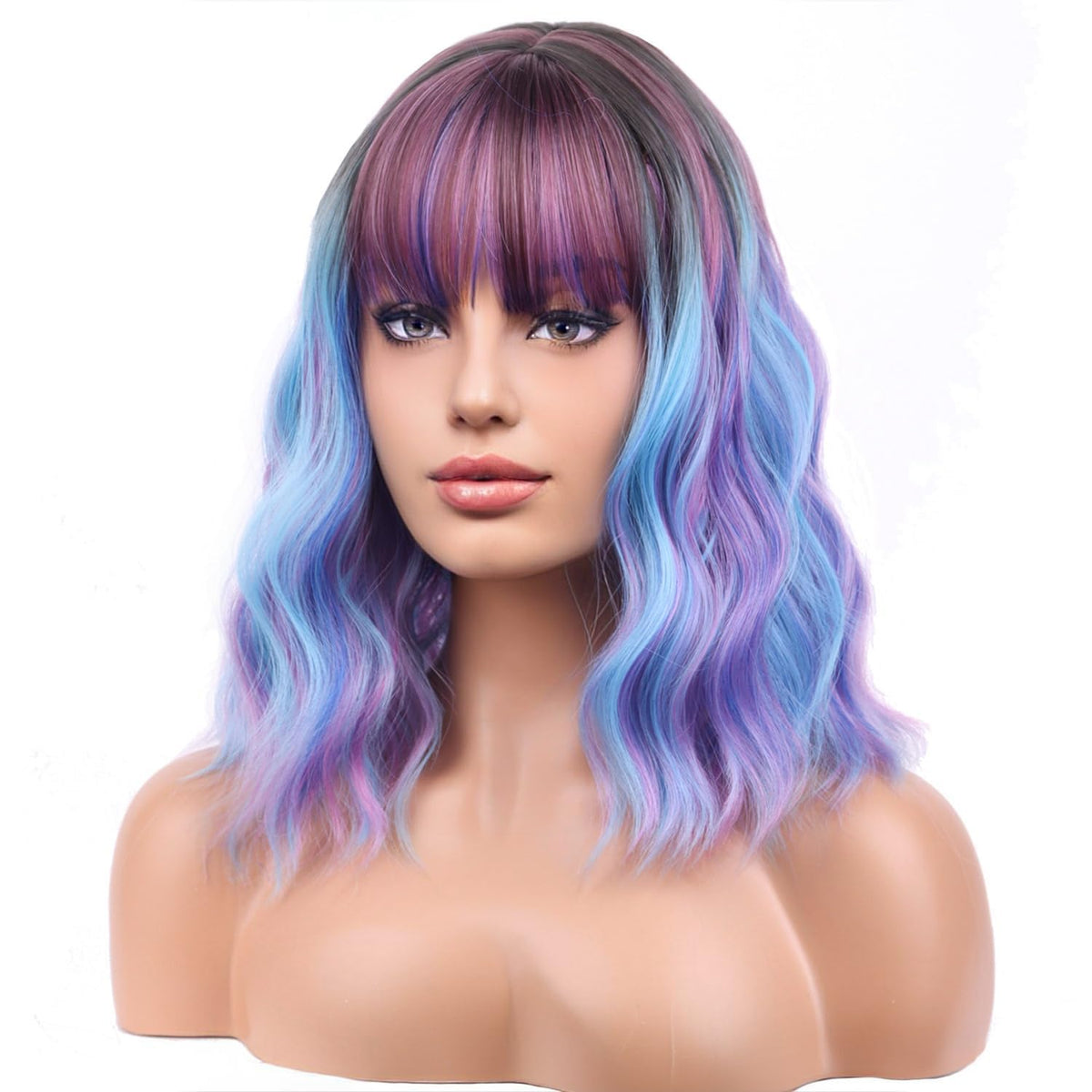 BERON 14 Inches Pink Wig for Women Girls Short Curly Synthetic Wig with Bangs Lovely Pink
