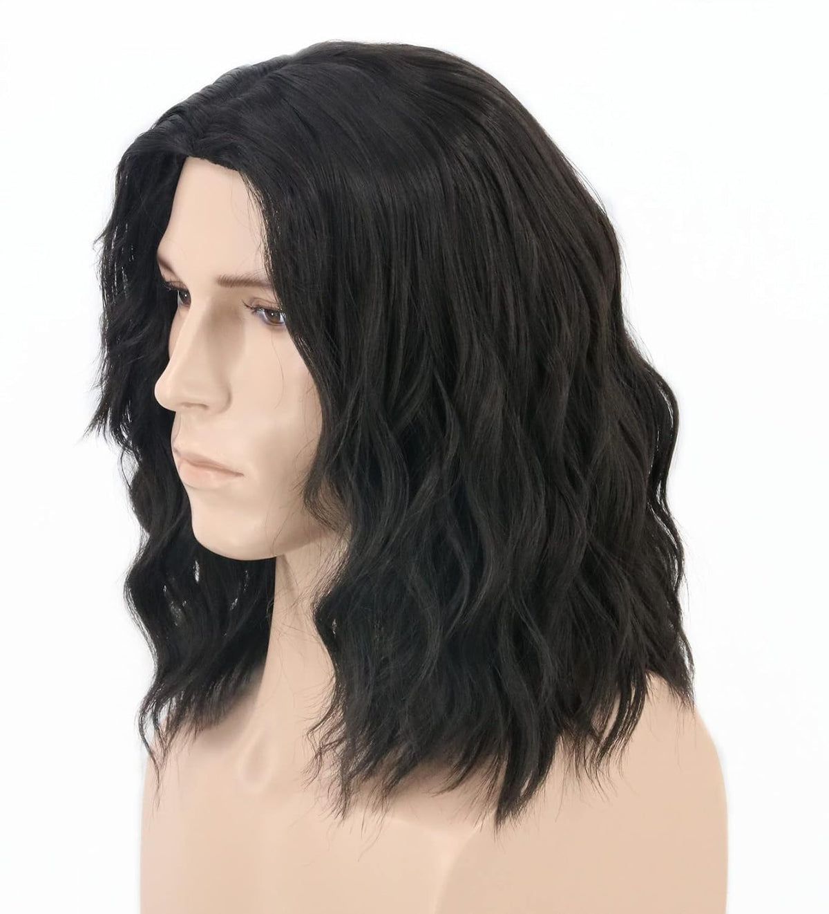 Men's Black Brown Wig Wavy Mid Length Hair Halloween Cosplay Costume Wig