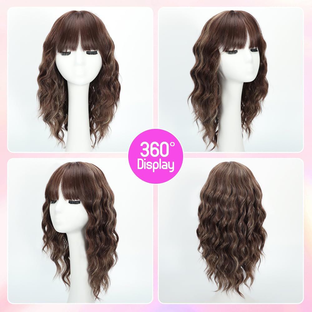 Black Wig with Bangs Long curly wavy Wigs for Women26In Synthetic Black Wig