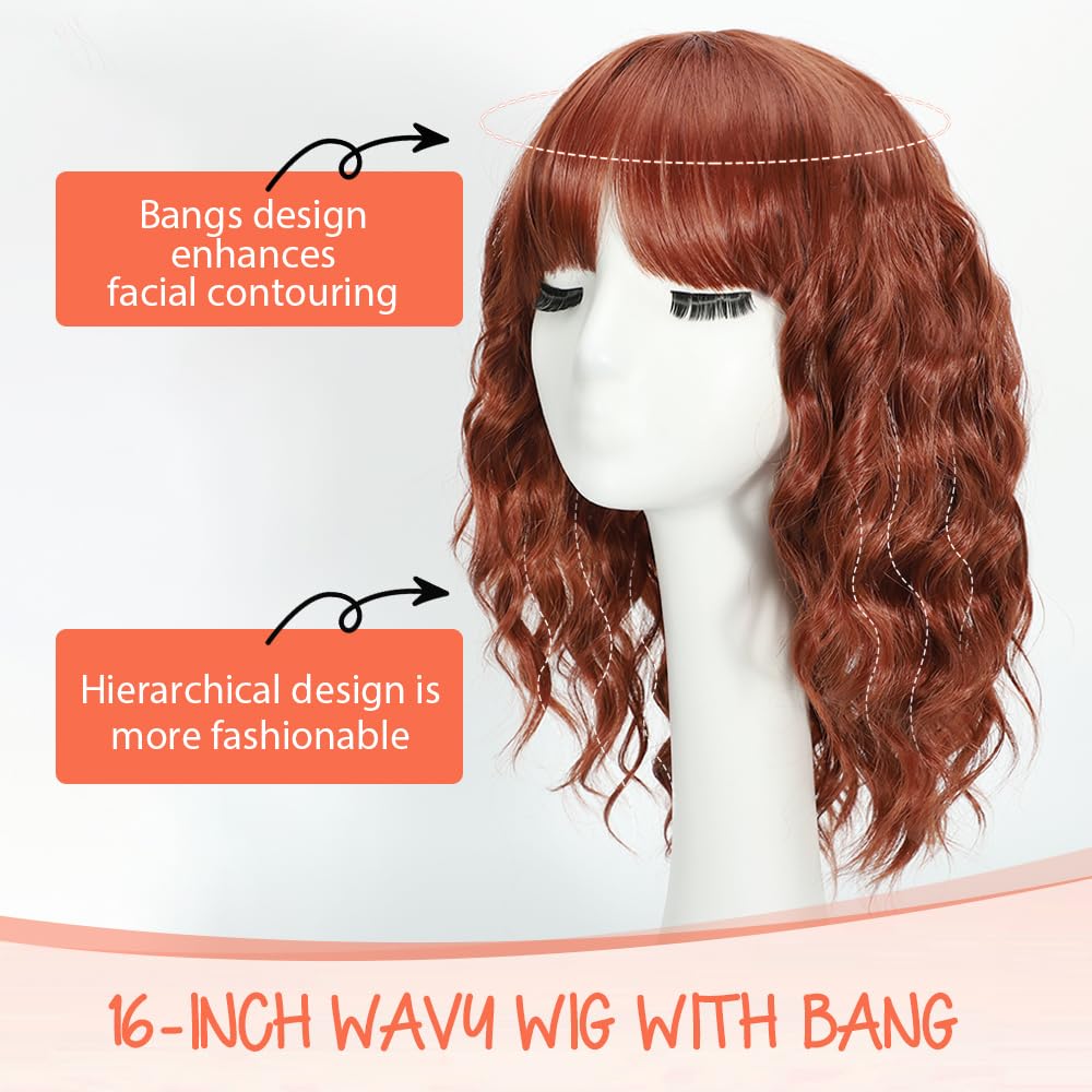 Black Wig with Bangs Long curly wavy Wigs for Women26In Synthetic Black Wig