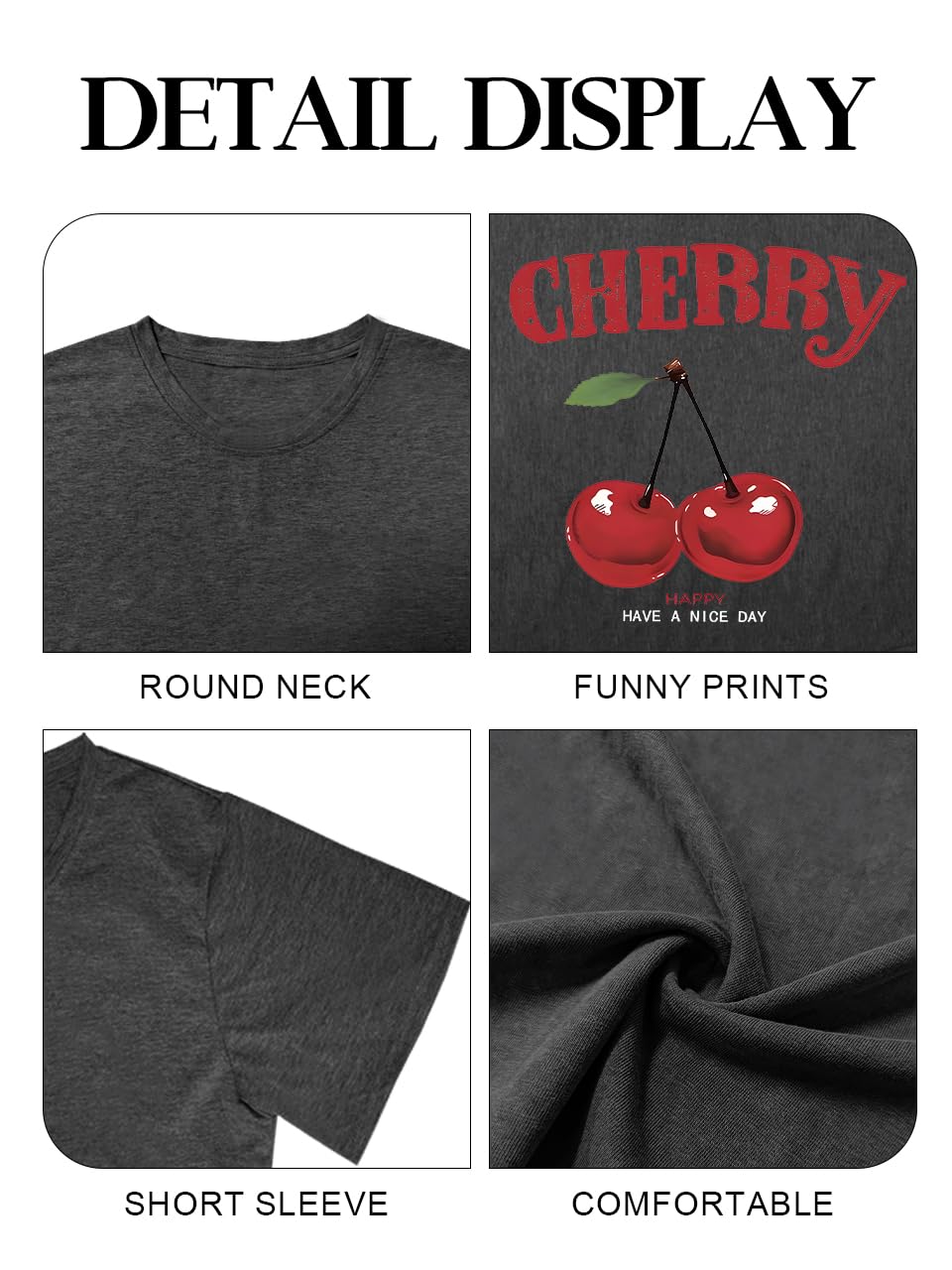 Cherry Graphic Tees Sweet Vibe Streetwear Shirt Short Sleeve Tops for Women