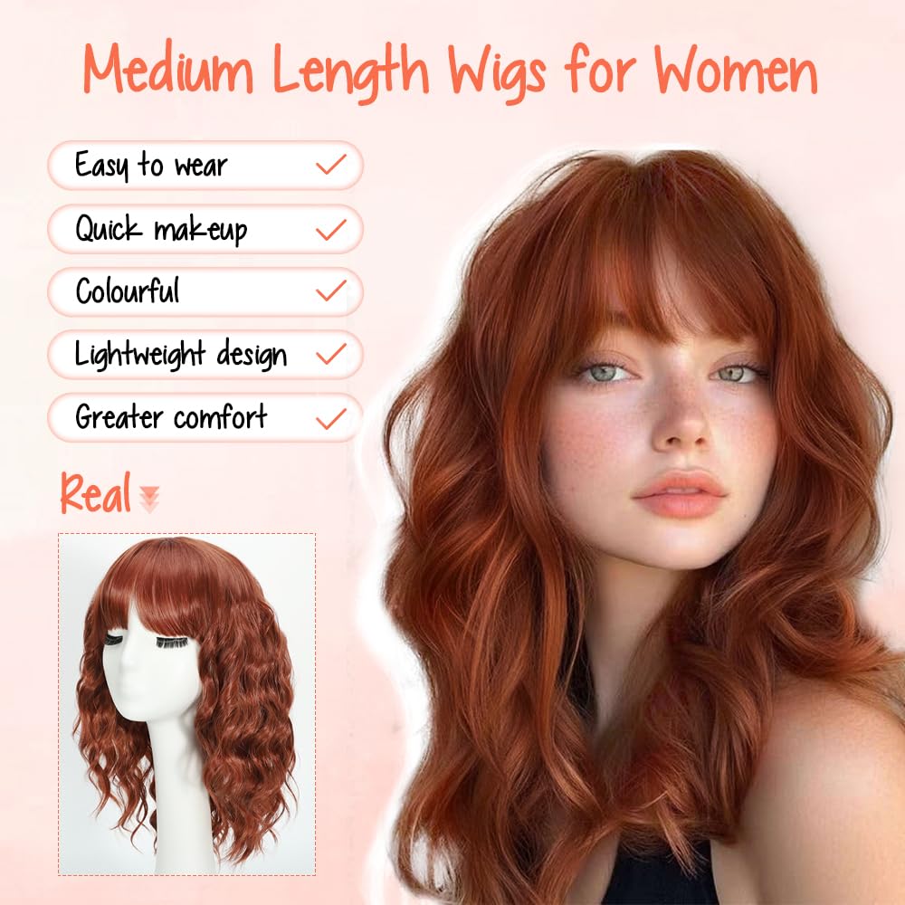 Black Wig with Bangs Long curly wavy Wigs for Women26In Synthetic Black Wig