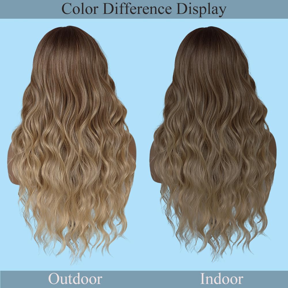 HMHIFI Blonde Wig for Women,26 Inch Long Wavy Curly Middle Part Hair