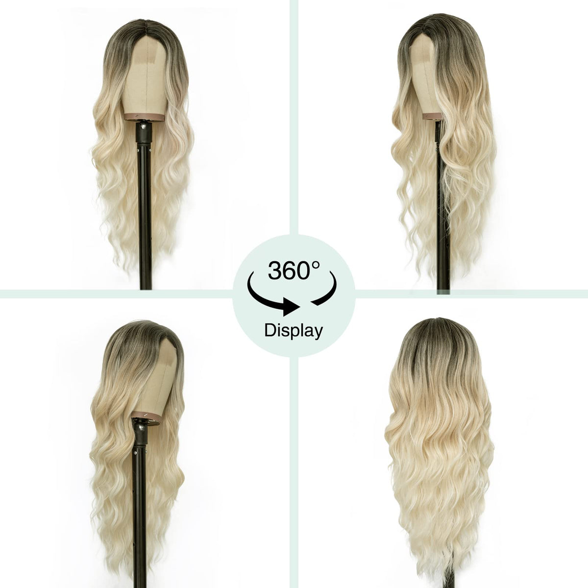 NAYOO 26 Inch Long Wavy Black Wig for Women, Middle Part Natural Looking Synthetic Wig, Heat Resistant Fiber Soft & Lightweight, Realistic Scalp Long Curly Wig for Daily Wear Party Cosplay
