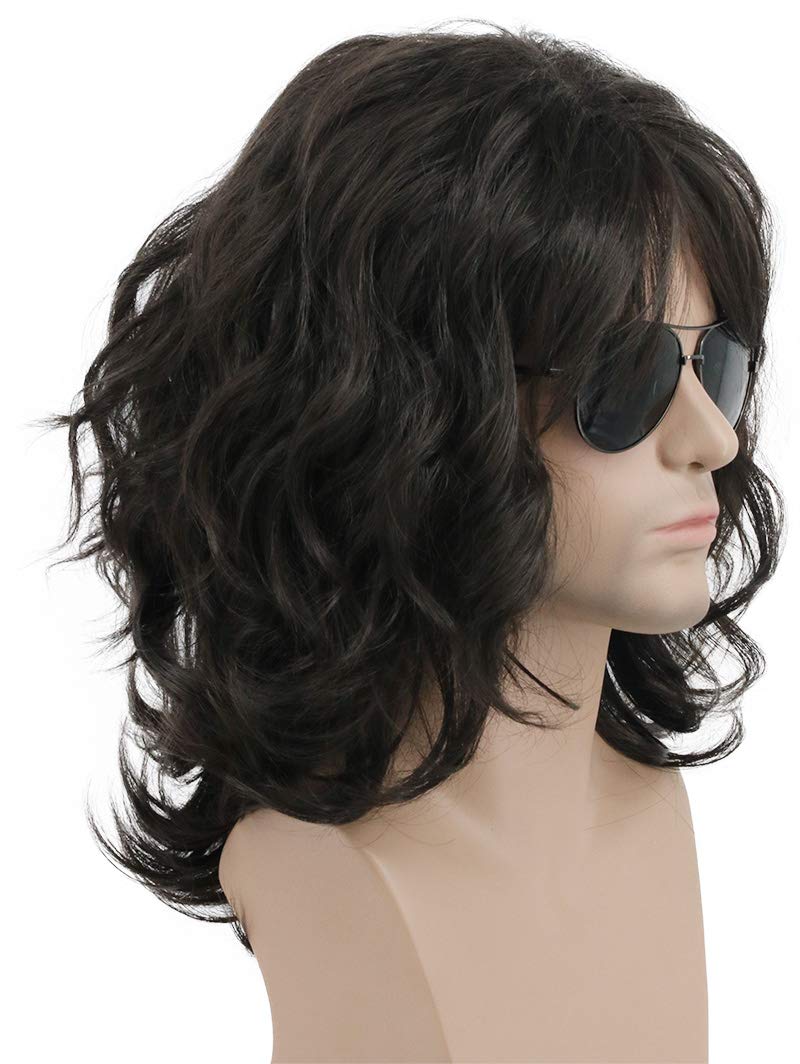 karlery California 70s 80s Rocker Wig Men Women Long Curly Dark Brown