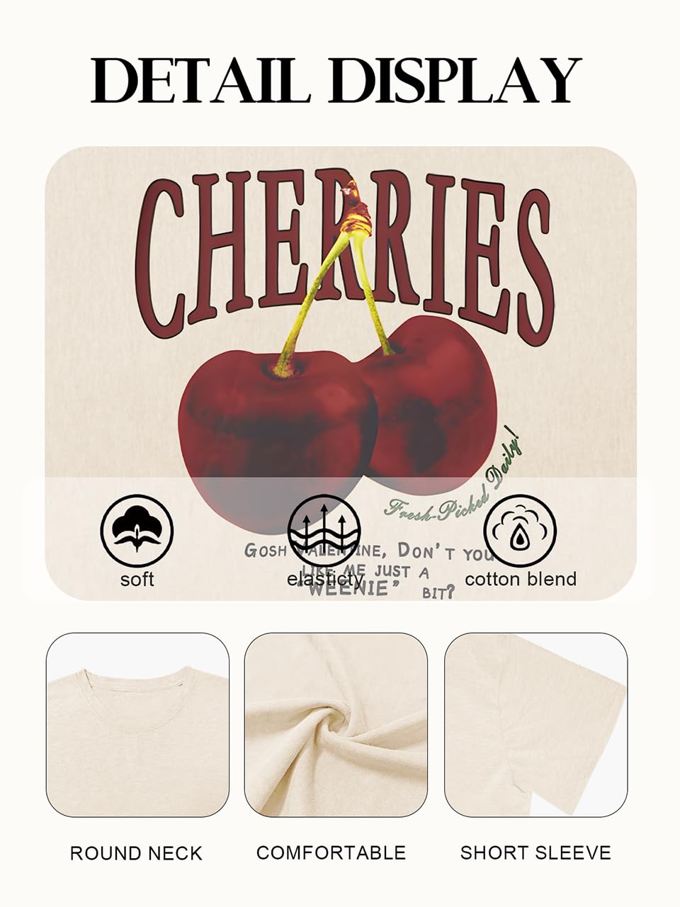 Cherry Graphic Tees Sweet Vibe Streetwear Shirt Short Sleeve Tops for Women