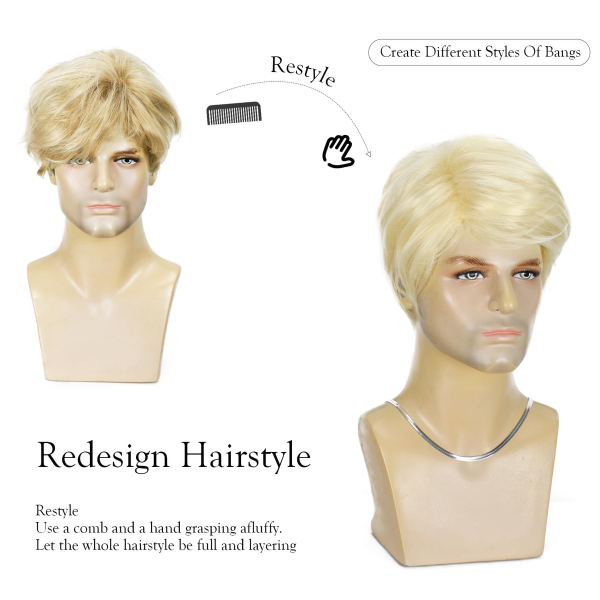 YYHR 80s Brown Wigs for Mens Mullet Rocker Costume Long Synthetic Hair Wig