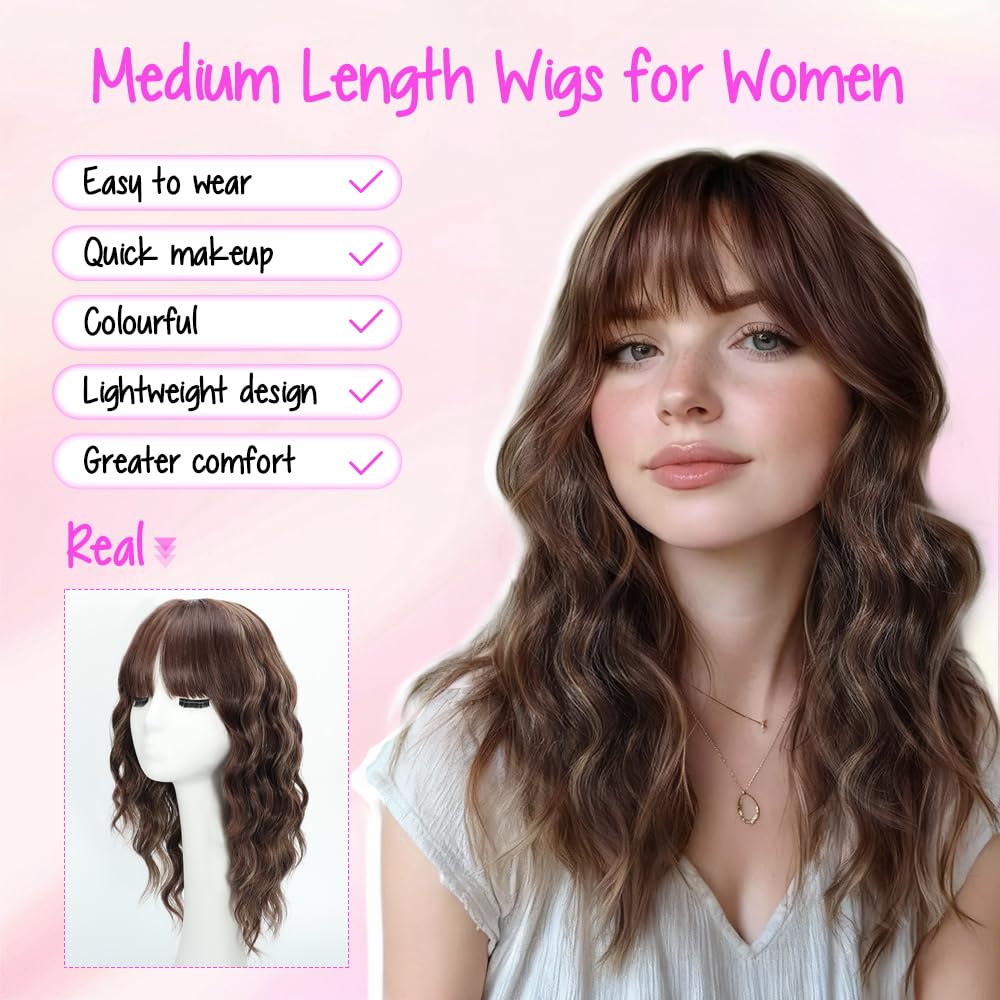 Black Wig with Bangs Long curly wavy Wigs for Women26In Synthetic Black Wig