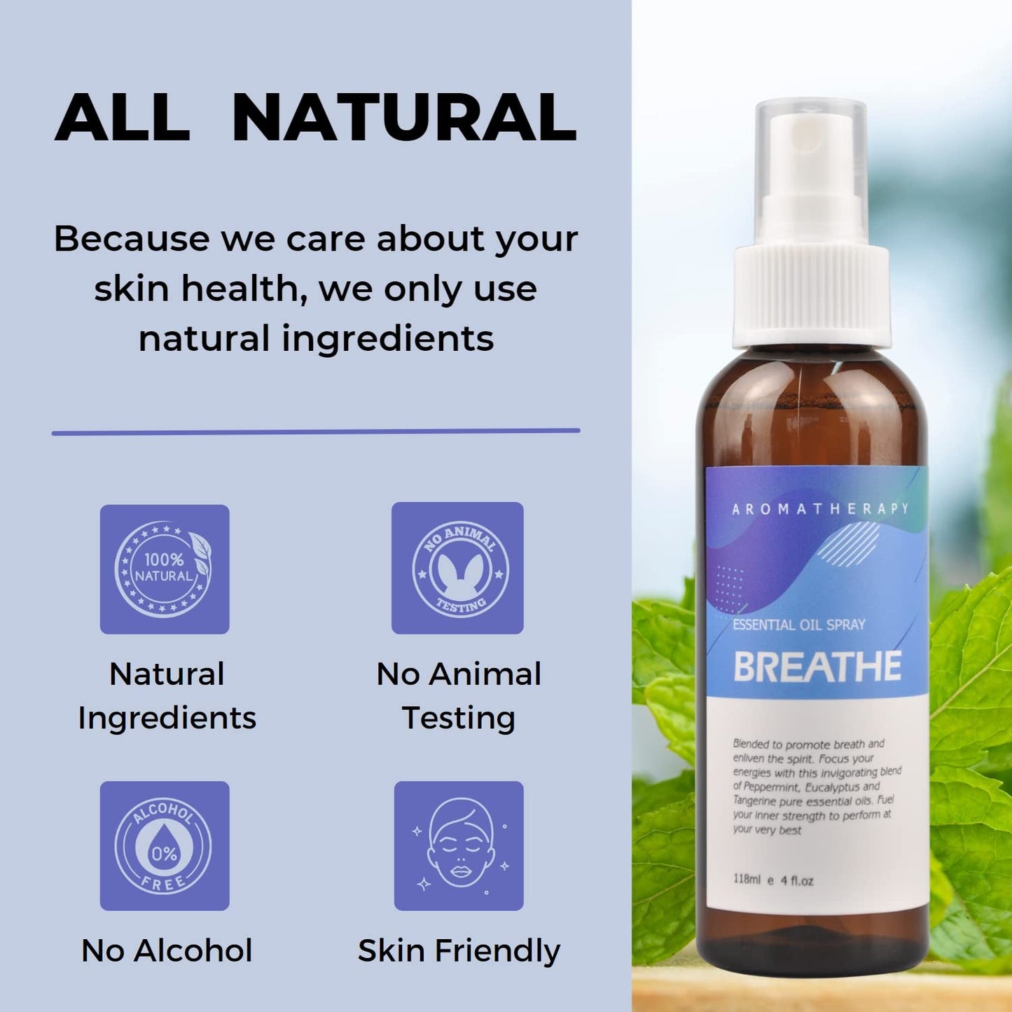 Benatu Lavender Sandalwood Essential Oil Blend Spray for Body and Hair, Multi-Use Natural Relax Scent Aromatherapy Room Mist for Pillow, Fabric, Bedding, Linen, Car 4 fl oz