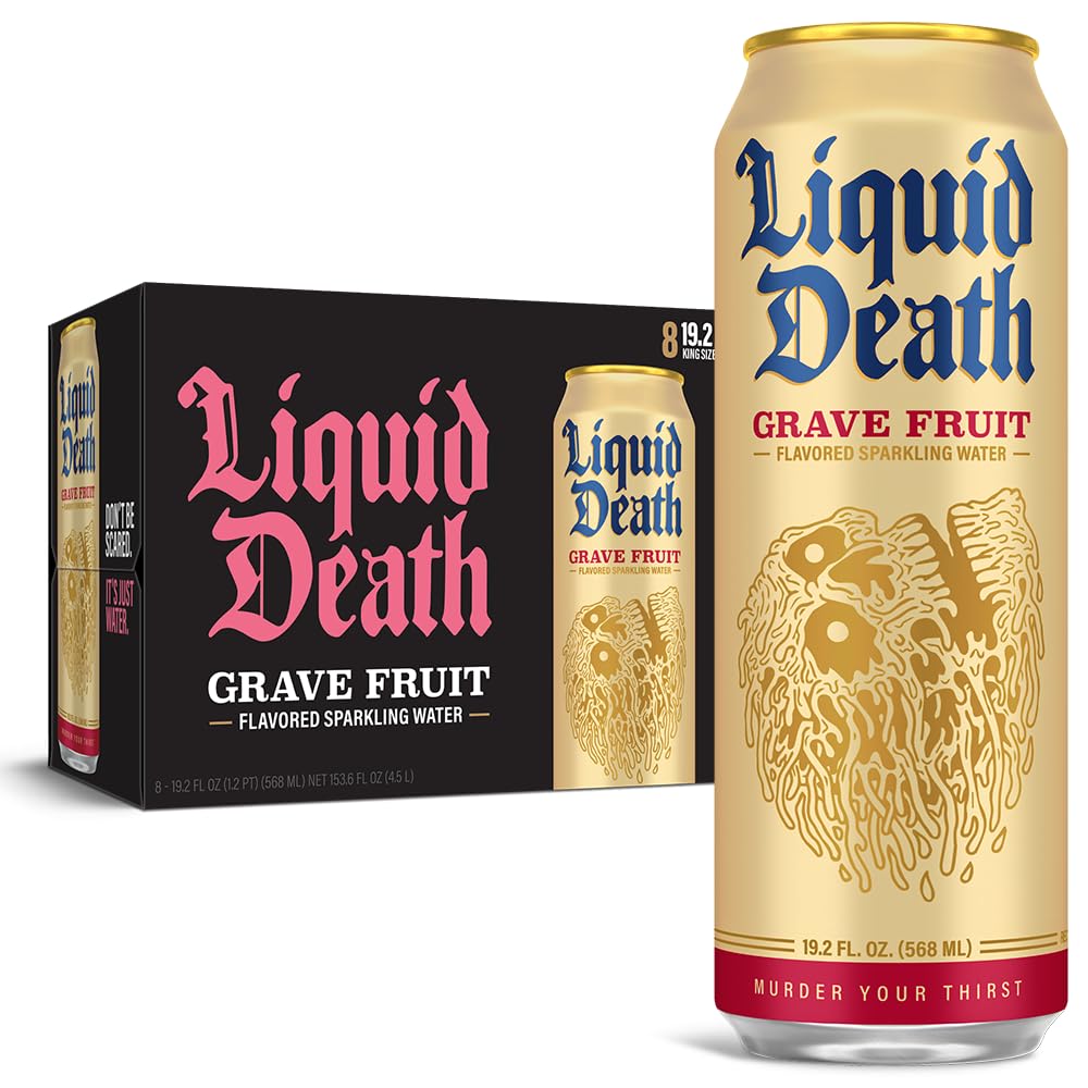 Liquid Death Soda-Flavored Sparkling Water - Cherry Obituary, Less Sugar*, Huge Flavor, No Caffeine, No Artificial Sweeteners, 12 Fl Oz (Pack of 12)