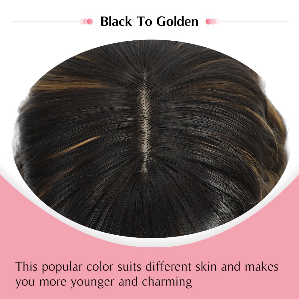 Black Mixed Brown Wig for Black Women Short Wavy Curly Bob Wig with Bangs